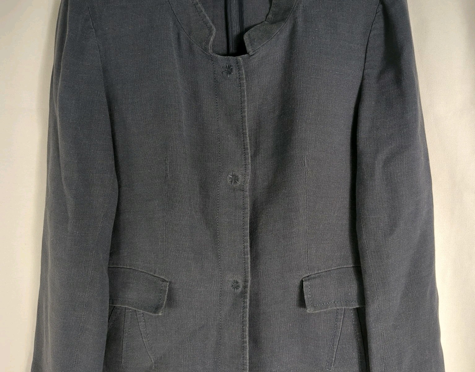 ✨💙 Loro Piana Heathered Navy Silk Linen Blend Snap Front Blazer Jacket – IT 46