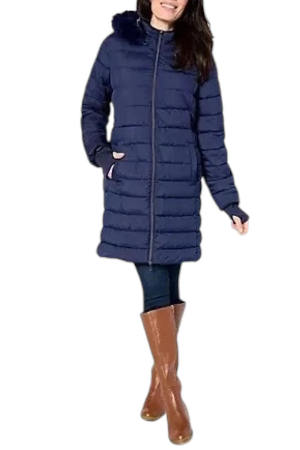 Susan Graver Women’s Water Resistant Quilted Coat w/ Hood Midnight