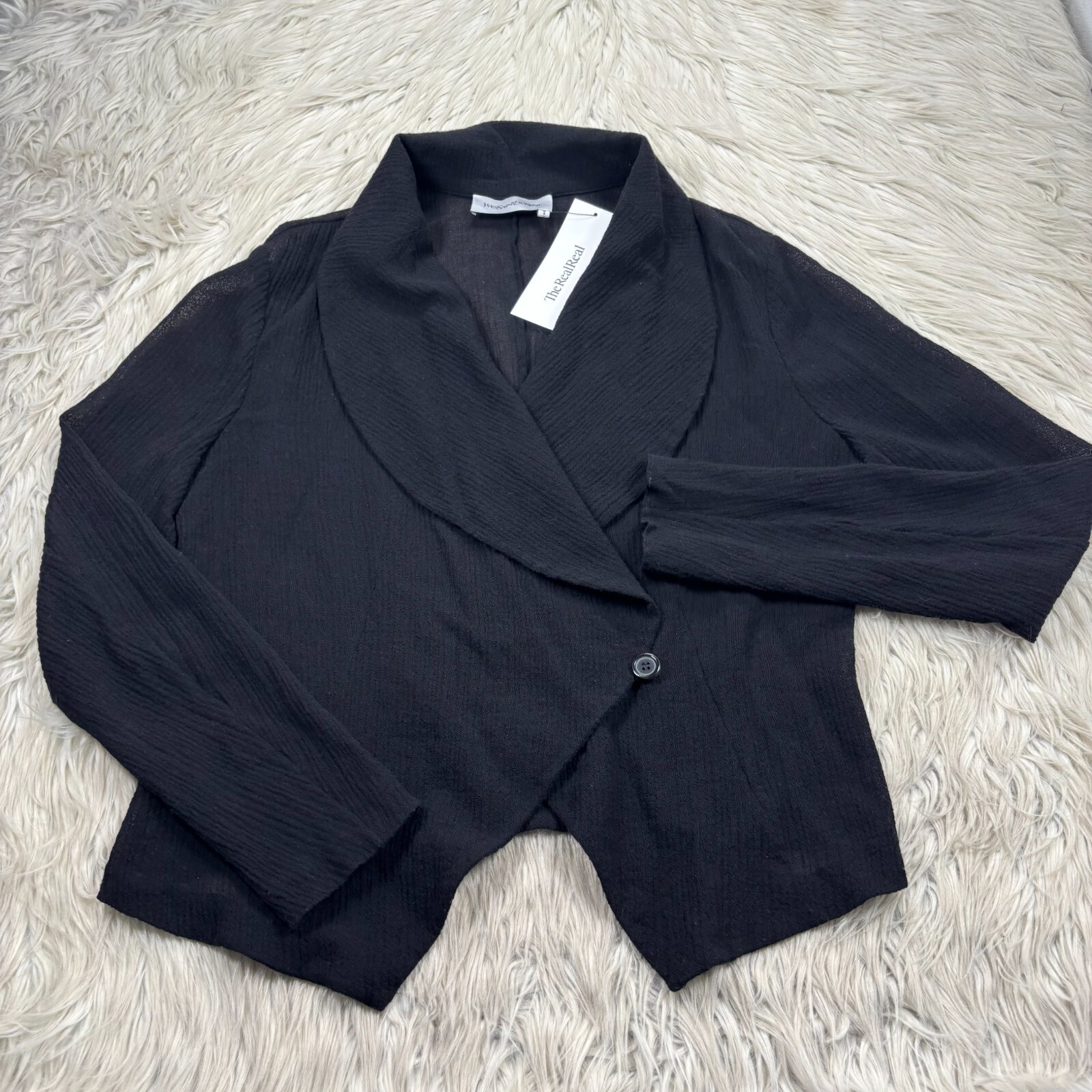 Yves Saint Laurent Women’s M L Black Gauzy Woven Jacket Shirt Cardigan Blazer
