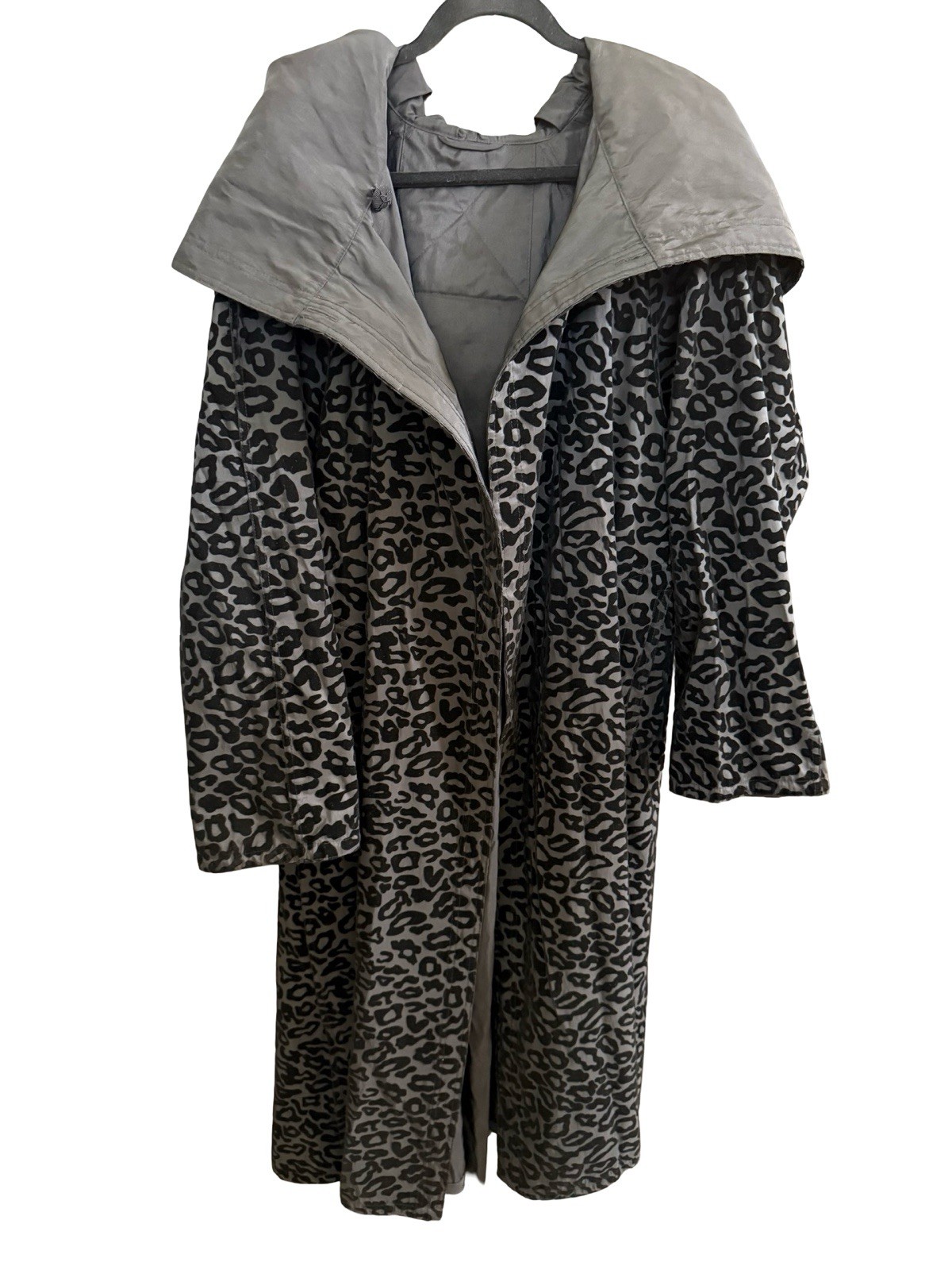 MYCRA PAC Long Black Reversible Velvet Flocked Hood Donatella Raincoat M/L