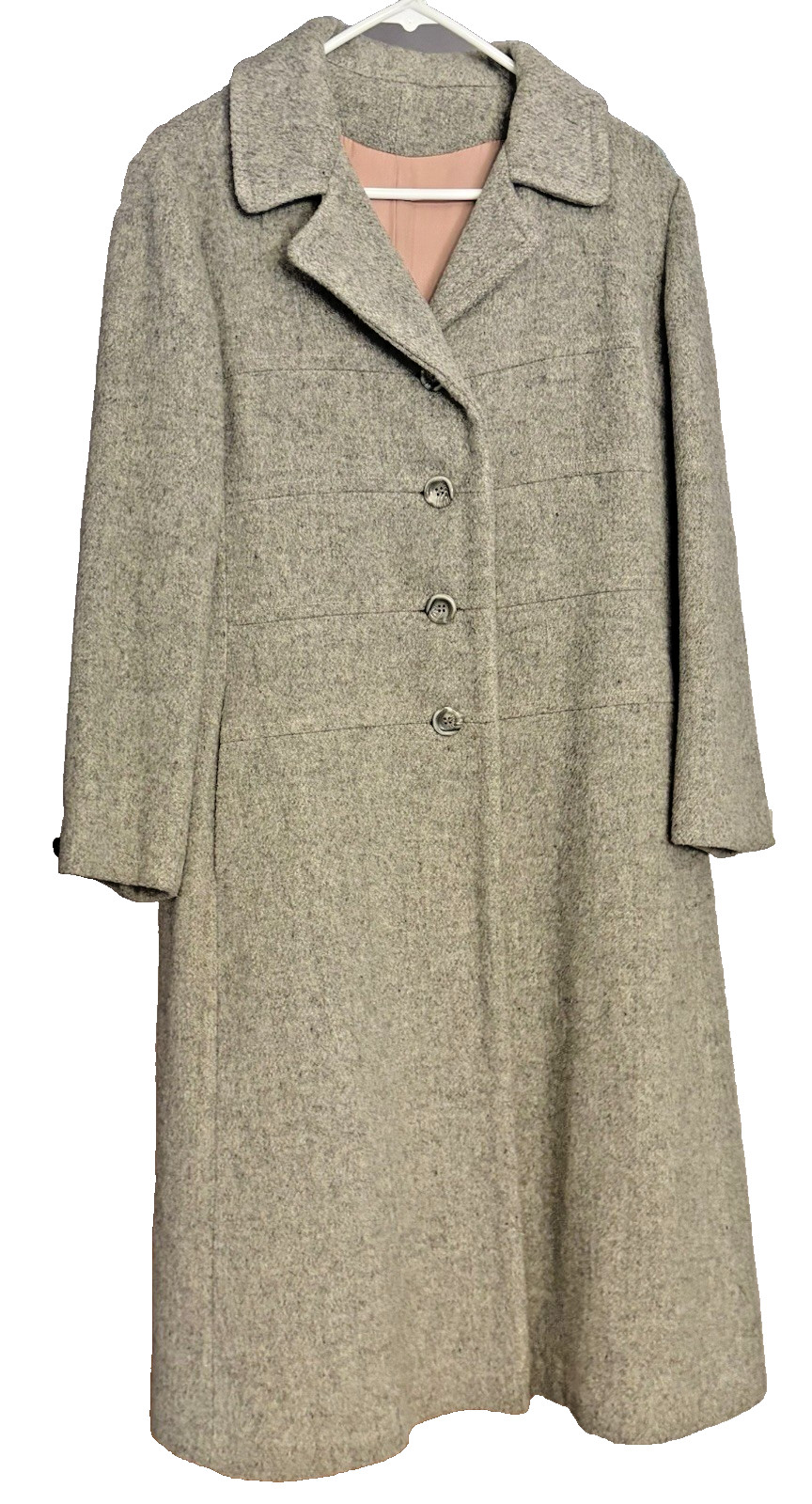 Vintage Elegant Woman’s Wool Blend Pink Lined Long Winter Coat Size Unknown VG+