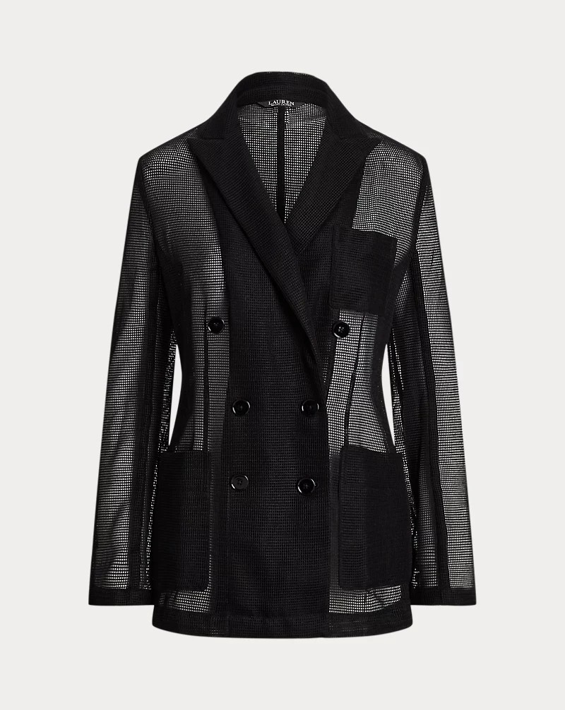 Lauren Ralph Lauren Double-Breast. Mesh Blazer Black 16 EUC Small Flaw See Pics
