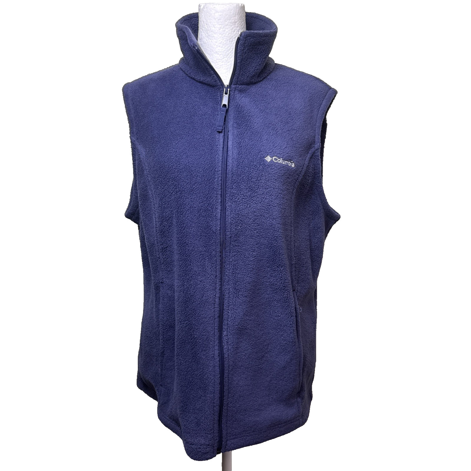Columbia Navy Blue Fleece Vest Full Zip Mock Neck Benton Springs Gilet Large