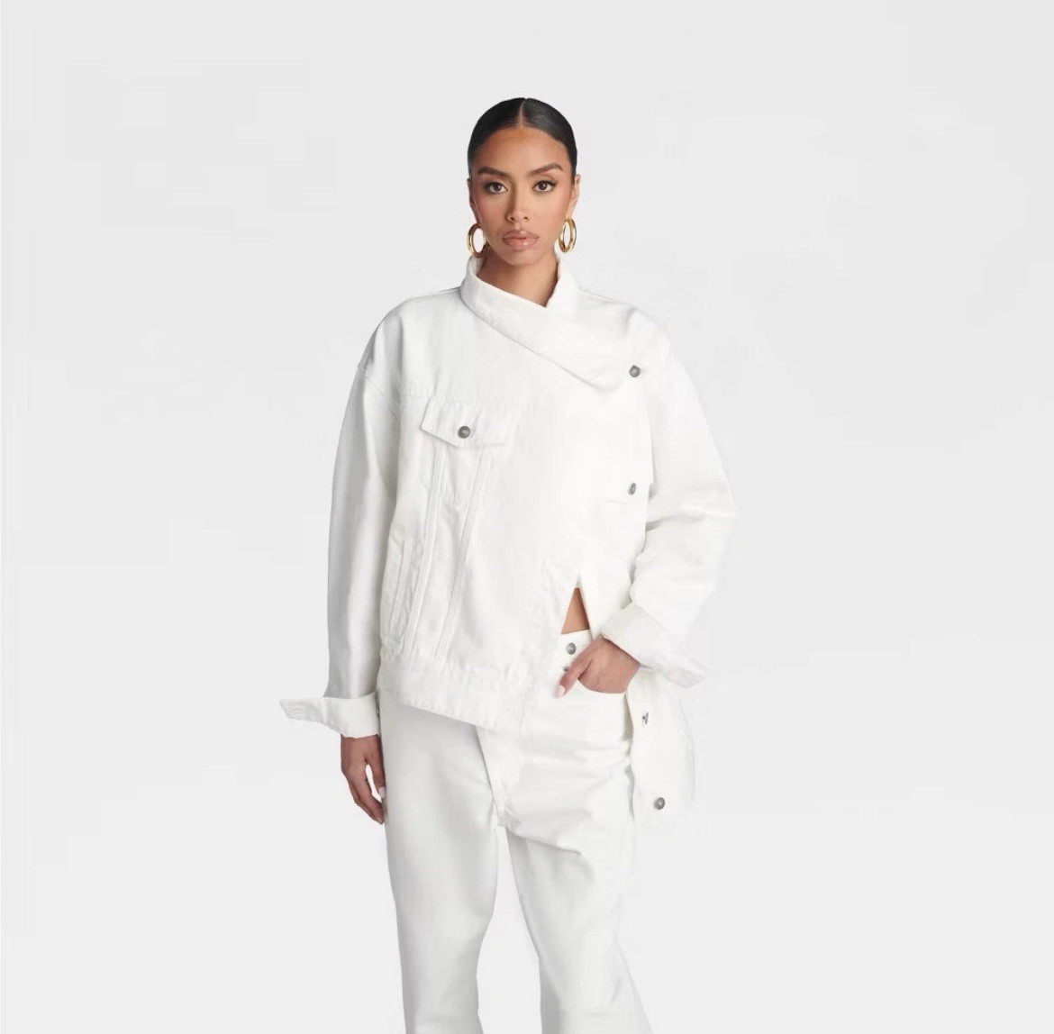 KBB by KAHLANA Women ‘The Asym Denim Jacket’ – White Size Large