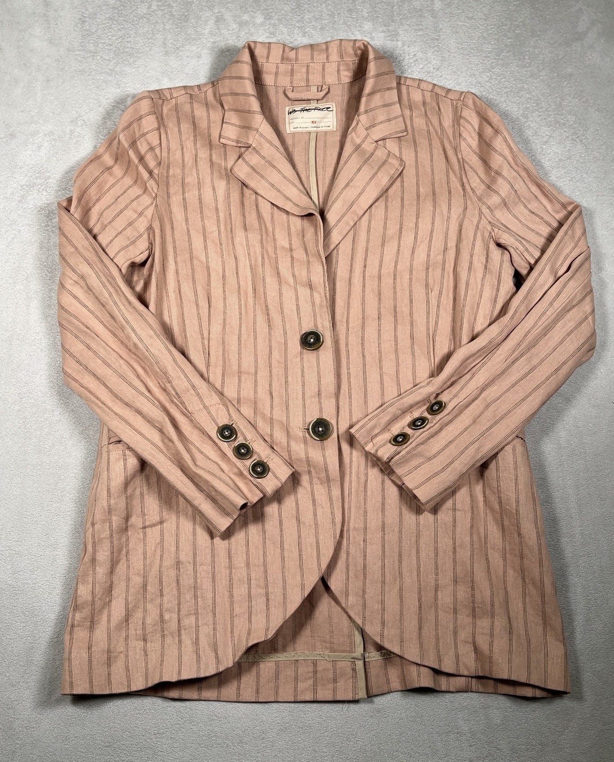 Free People Vida LINEN Oversized Blazer Jacket In Pink Rose Pinstripe Size XS
