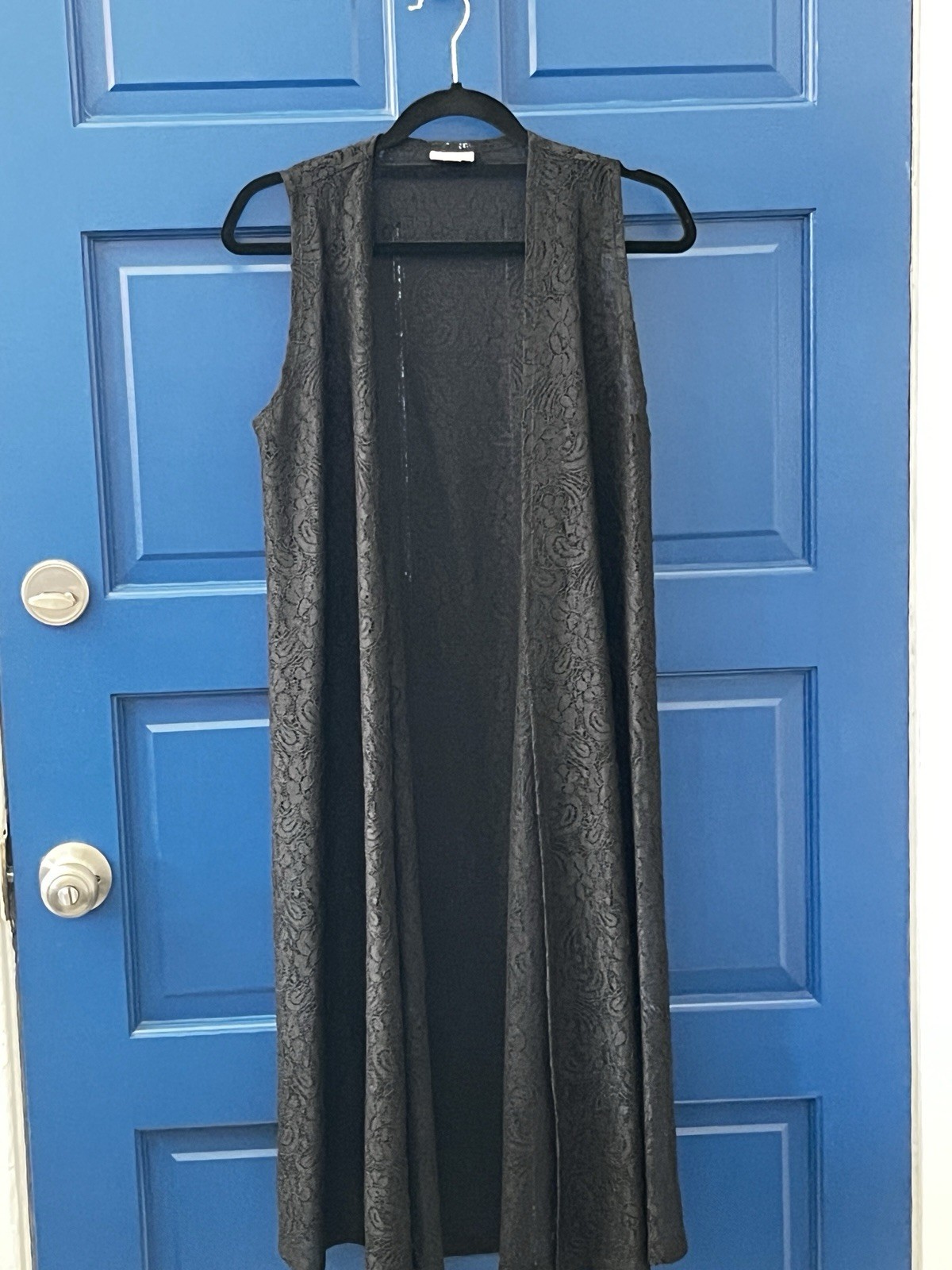 LuLaRoe Women’s Black Lace Long Open Front Sleeveless Vest Lightweight S