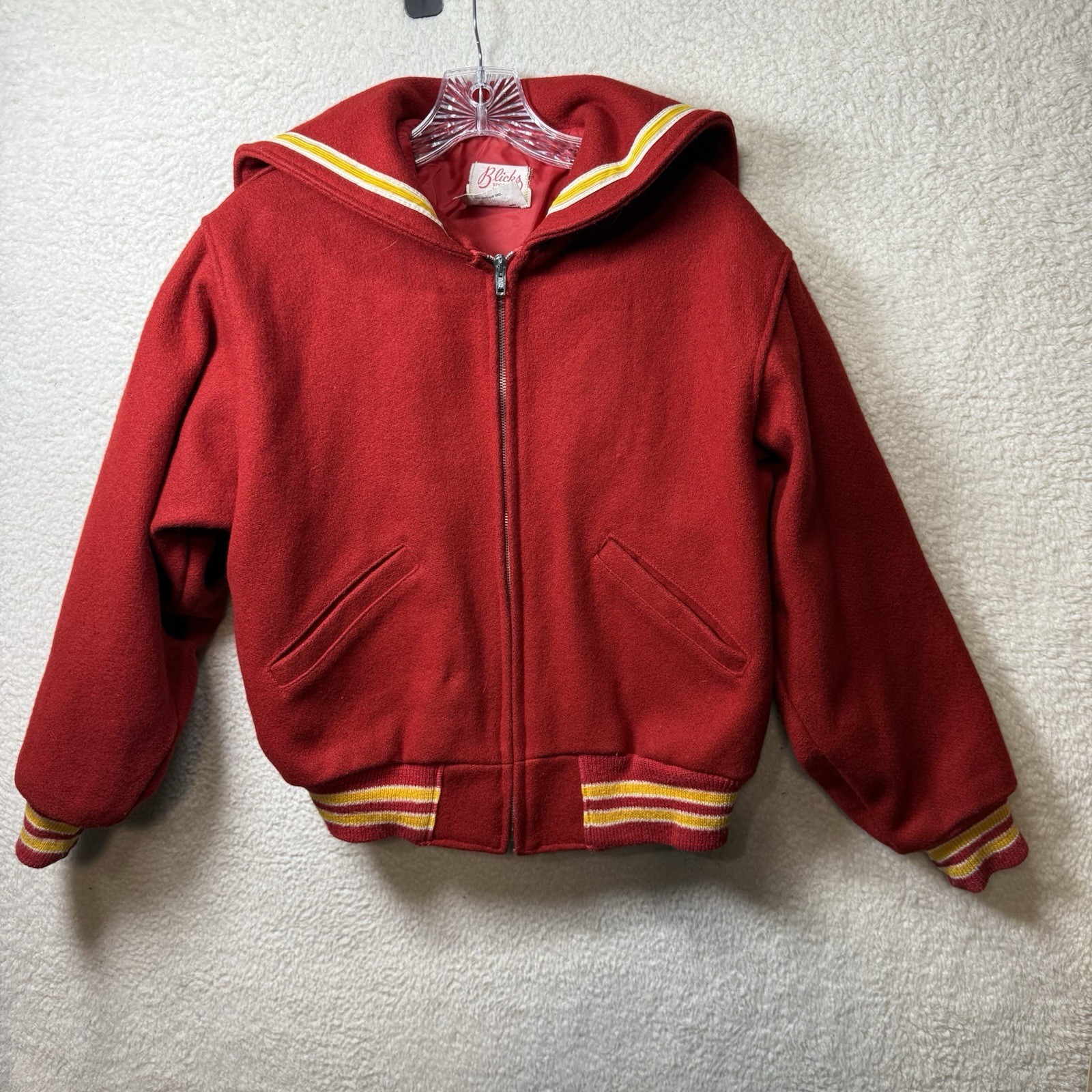 Vintage Varsity Jacket Womens S /M Red Yellow Wool Letterman Sailor Collar