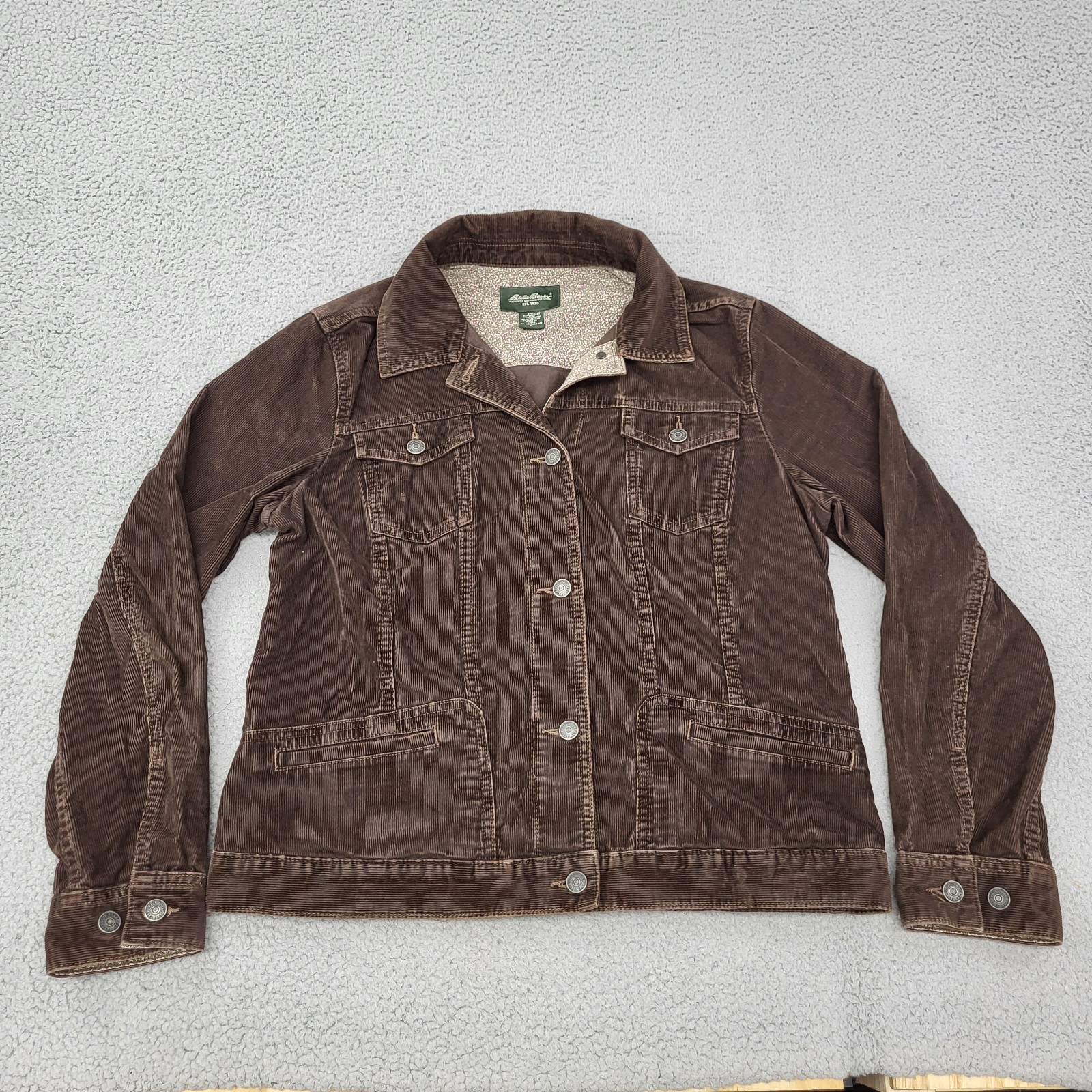 Eddie Bauer Trucker Jacket Womens Large Corduroy Brown Buttons Pockets