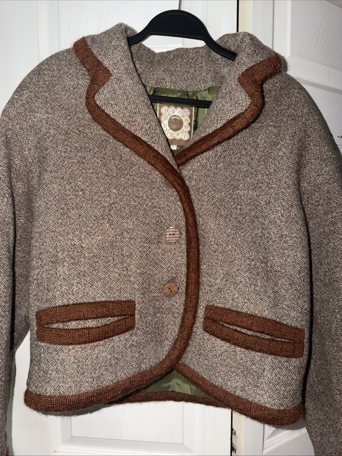 Sentier Wool Tweed Jacket Short 55 Brown Trim