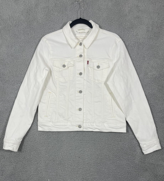Levi’s Trucker Jacket Women L White Denim Flap Pockets Casual Workwear Outdoors