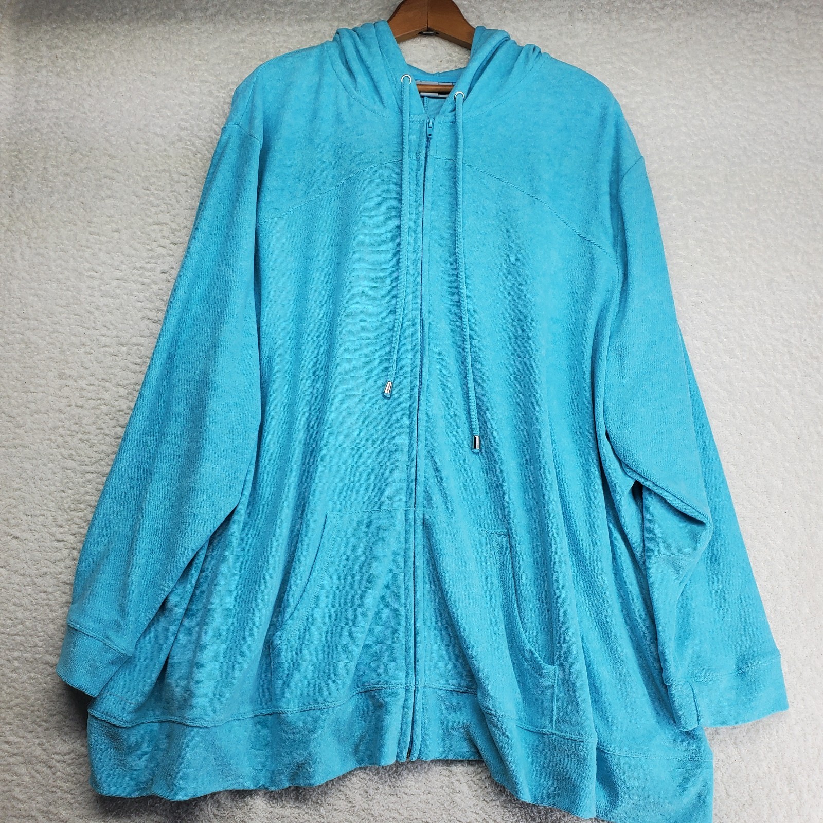 Catherine’s Women’s Plus Full Zip Hoodie 4XL Teal Terry Cloth Vacation Beach