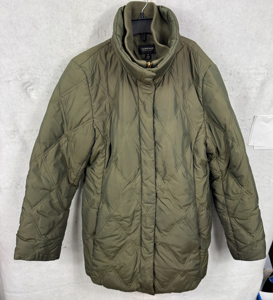 Ellen Tracy Company Duck Down Green Full Zip Snap Button Puffer Coat Womens M