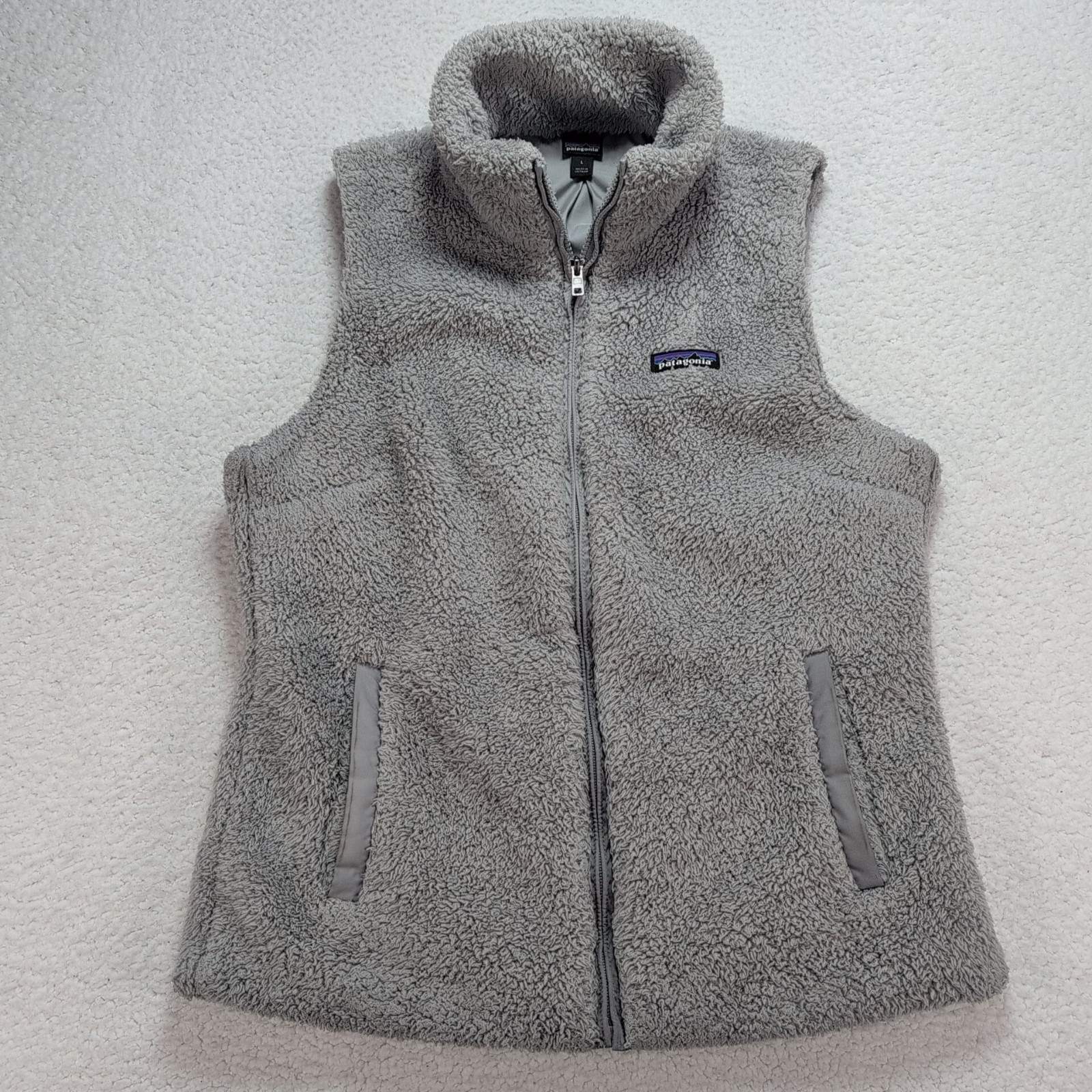 Patagonia Los Gatos Vest Womens Large Gray Sherpa Fleece Full Zip