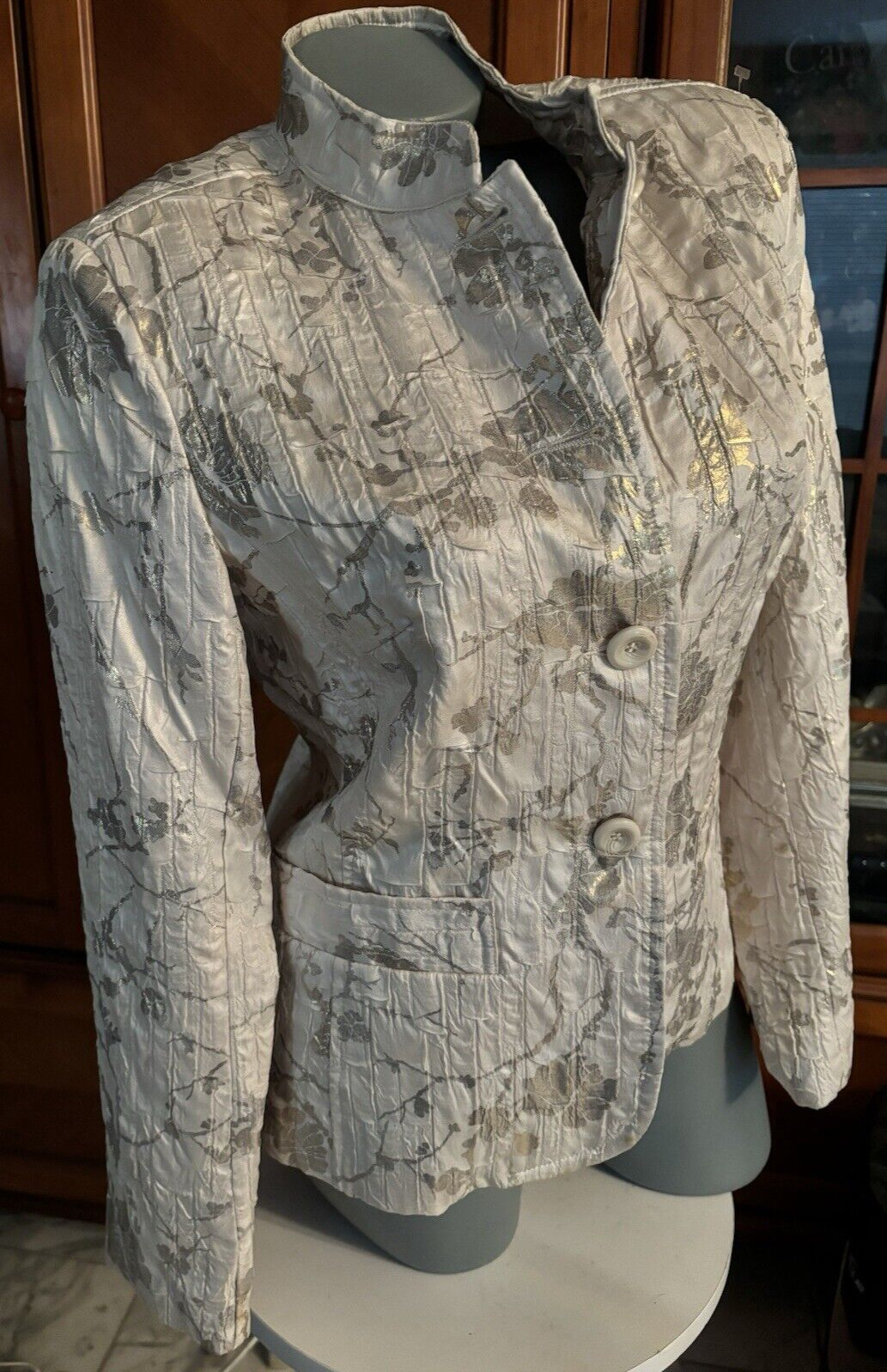 ERIN,luxury fabric,crushed creamy beige,gold prints,szS,luxe,sm pleat,unique,New