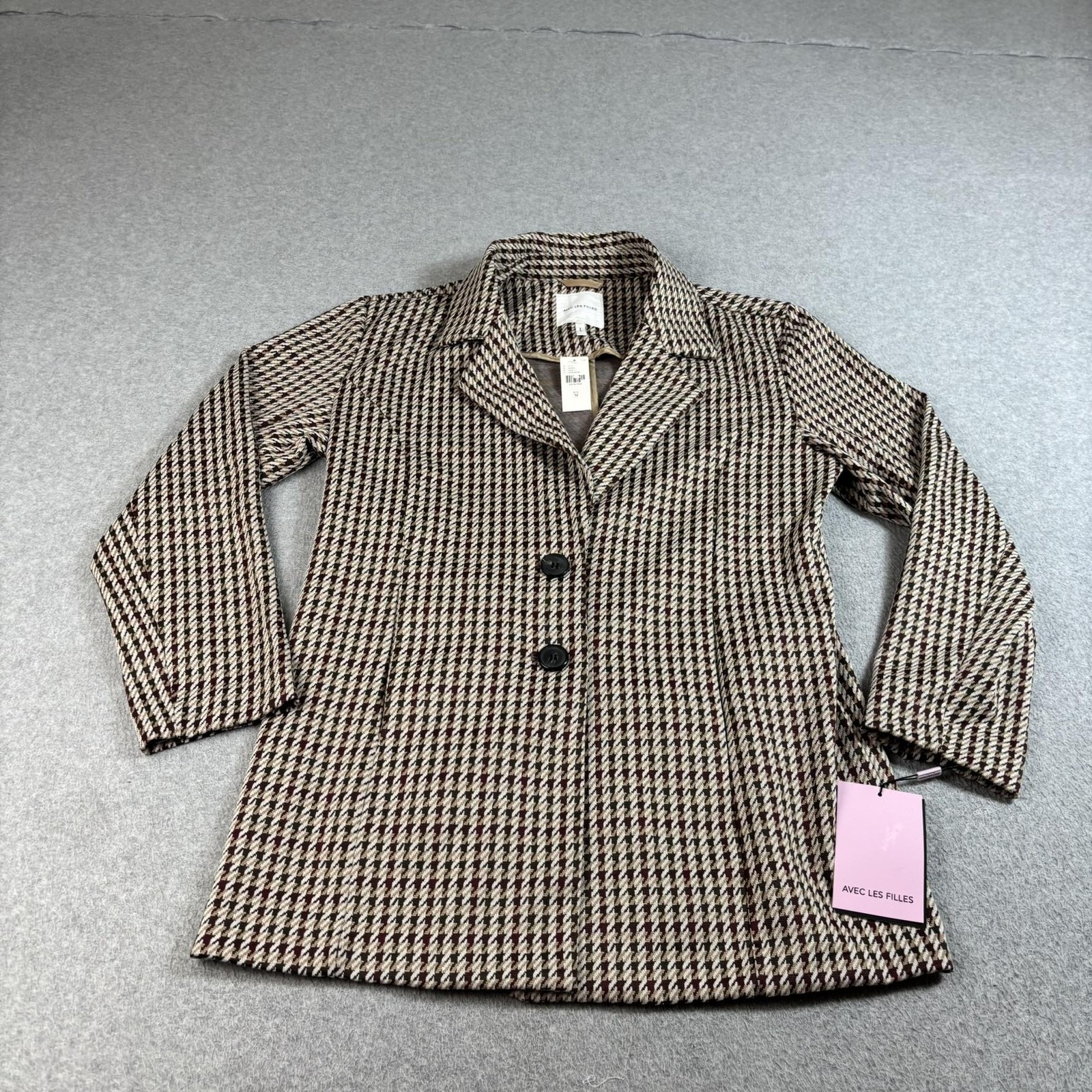 Avec Les Filles Coatigan Women Medium Brown Blazer Overcoat Houndstooth Heritage