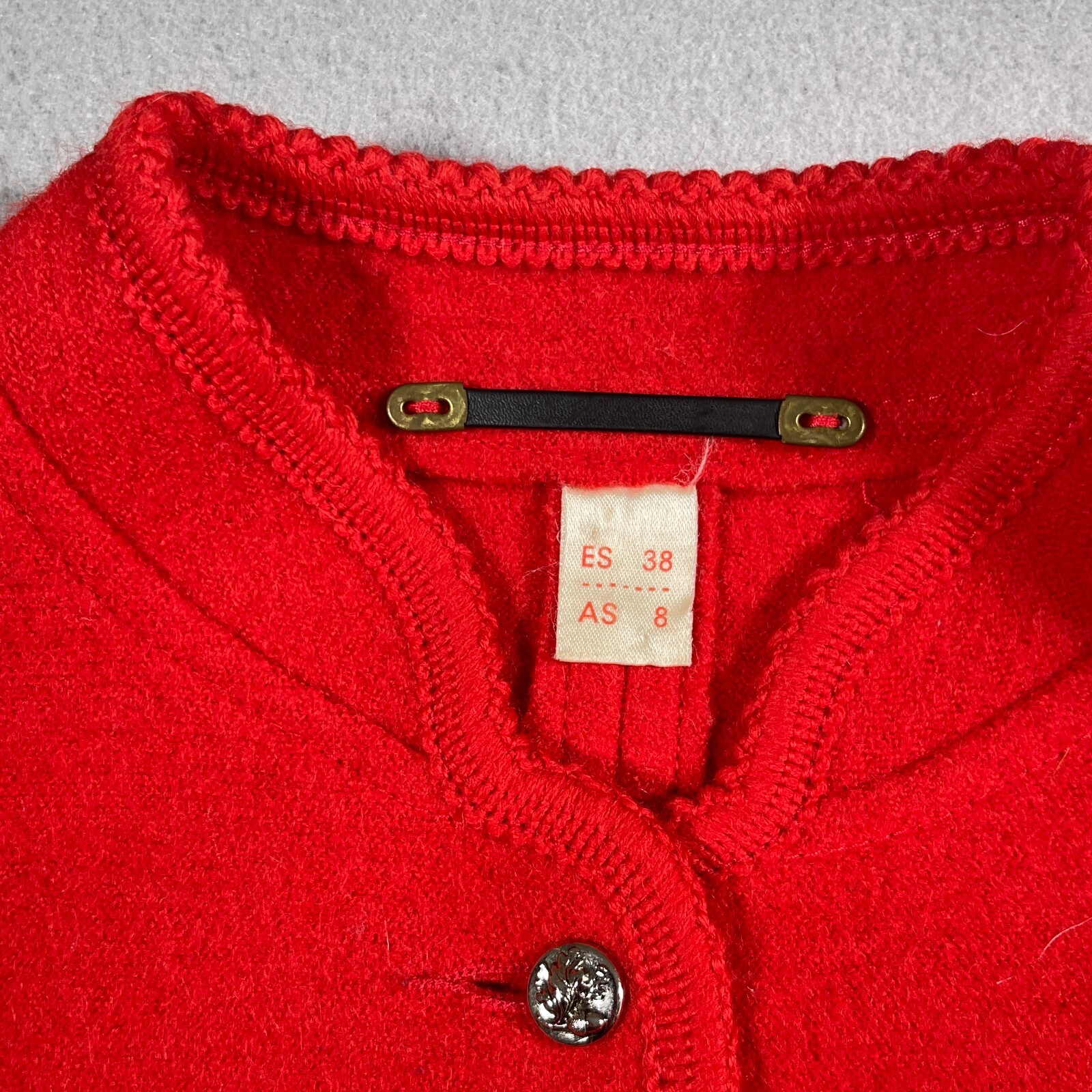 Vintage European Wool Cardigan Women US 8 Red Button Front Knit Classic Cozy