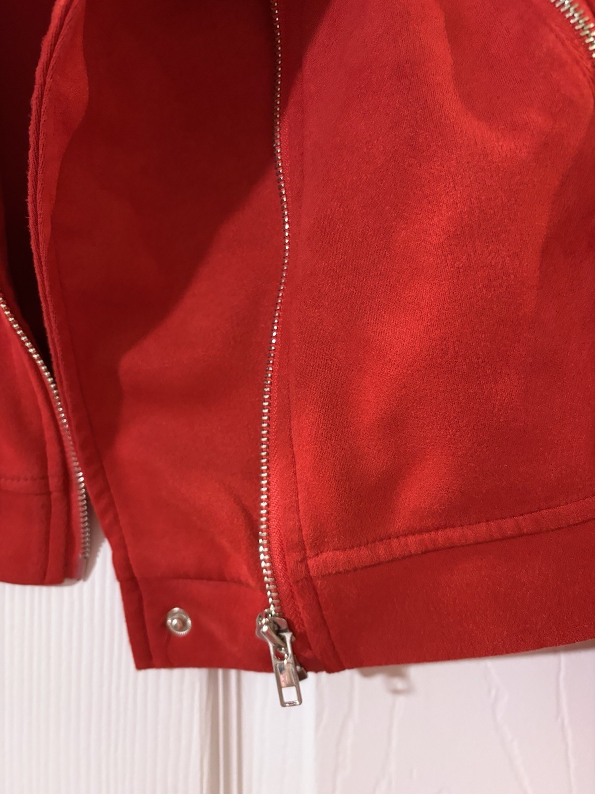 Allegra K Women’s Red Moto Biker Jacket Zip Front Collared Long Sleeve M