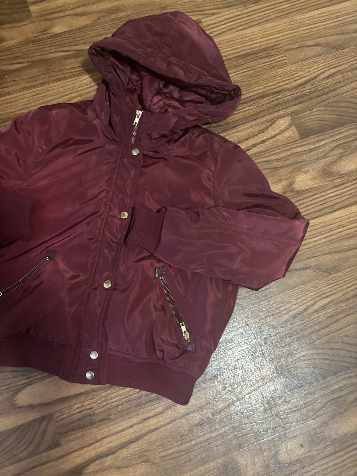 Woman’s Full Zip Full Button Burgundy Bomber Jacket Size Medium Pre Owned