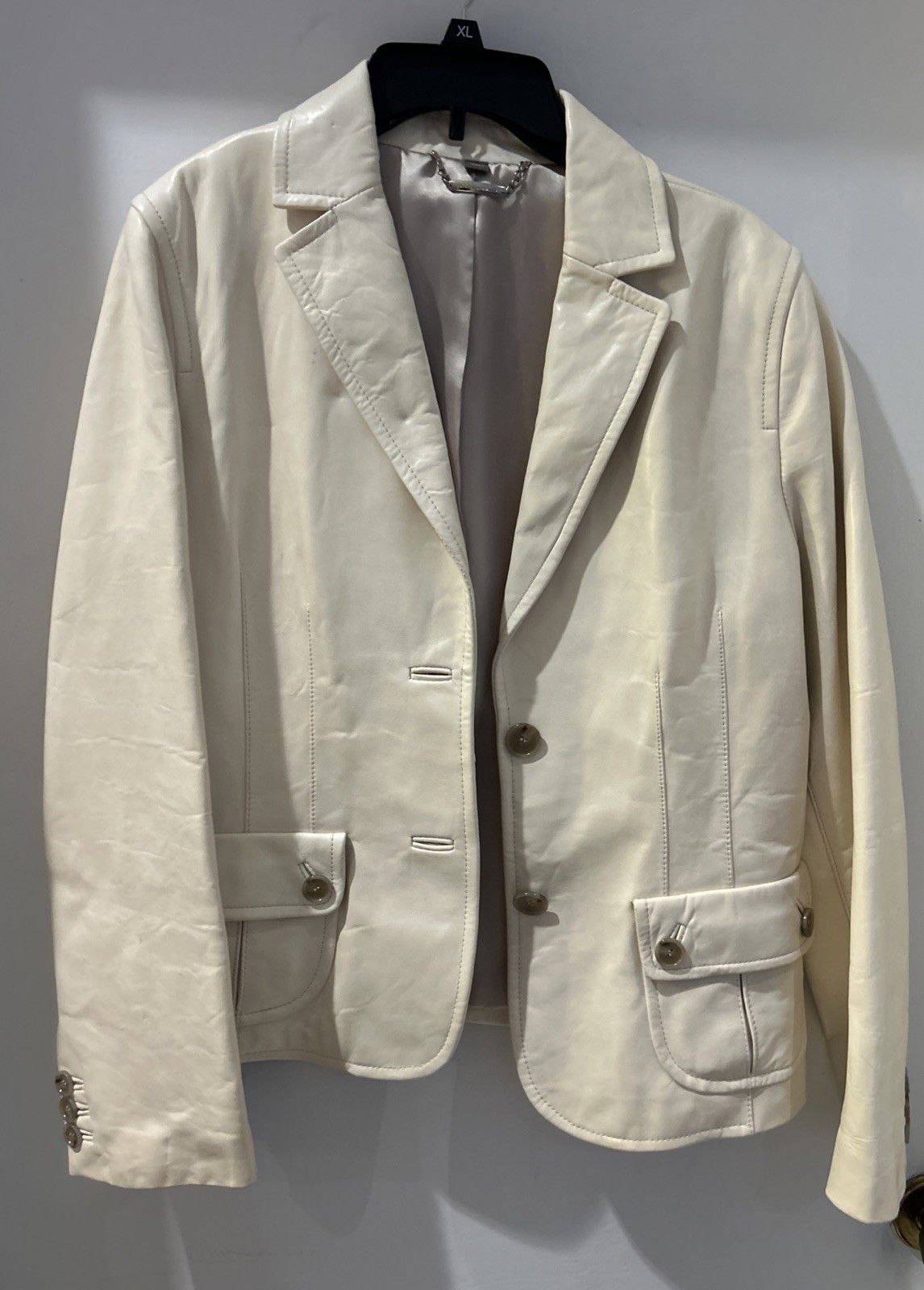 Ann Taylor Leather Blazer Jacket 14 Cream Ivory EUC