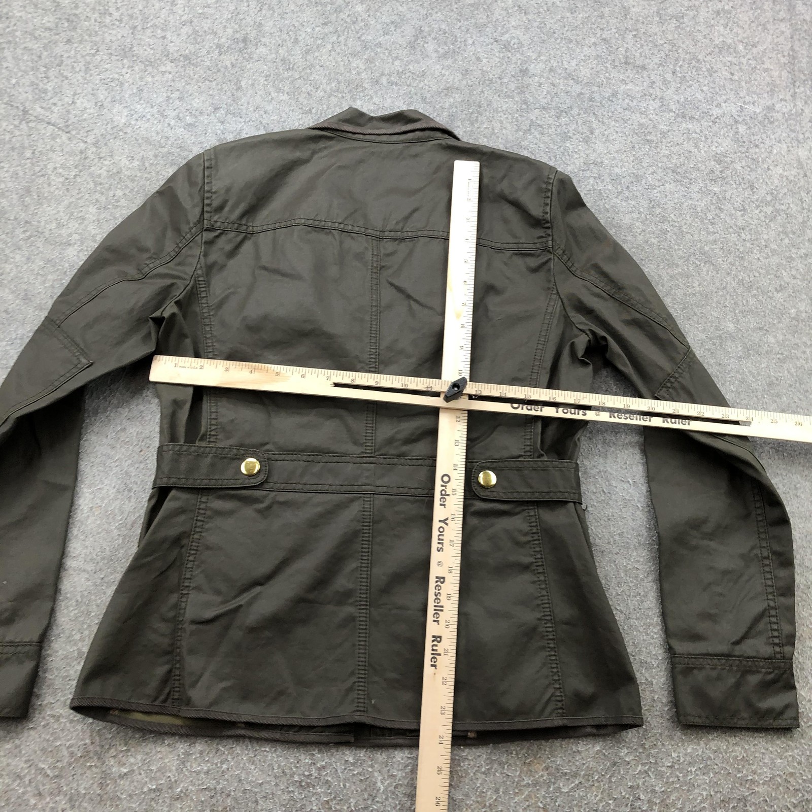 J Crew Jacket Womens Small Olive Green Utility Field Coat Gold Snaps Pockets