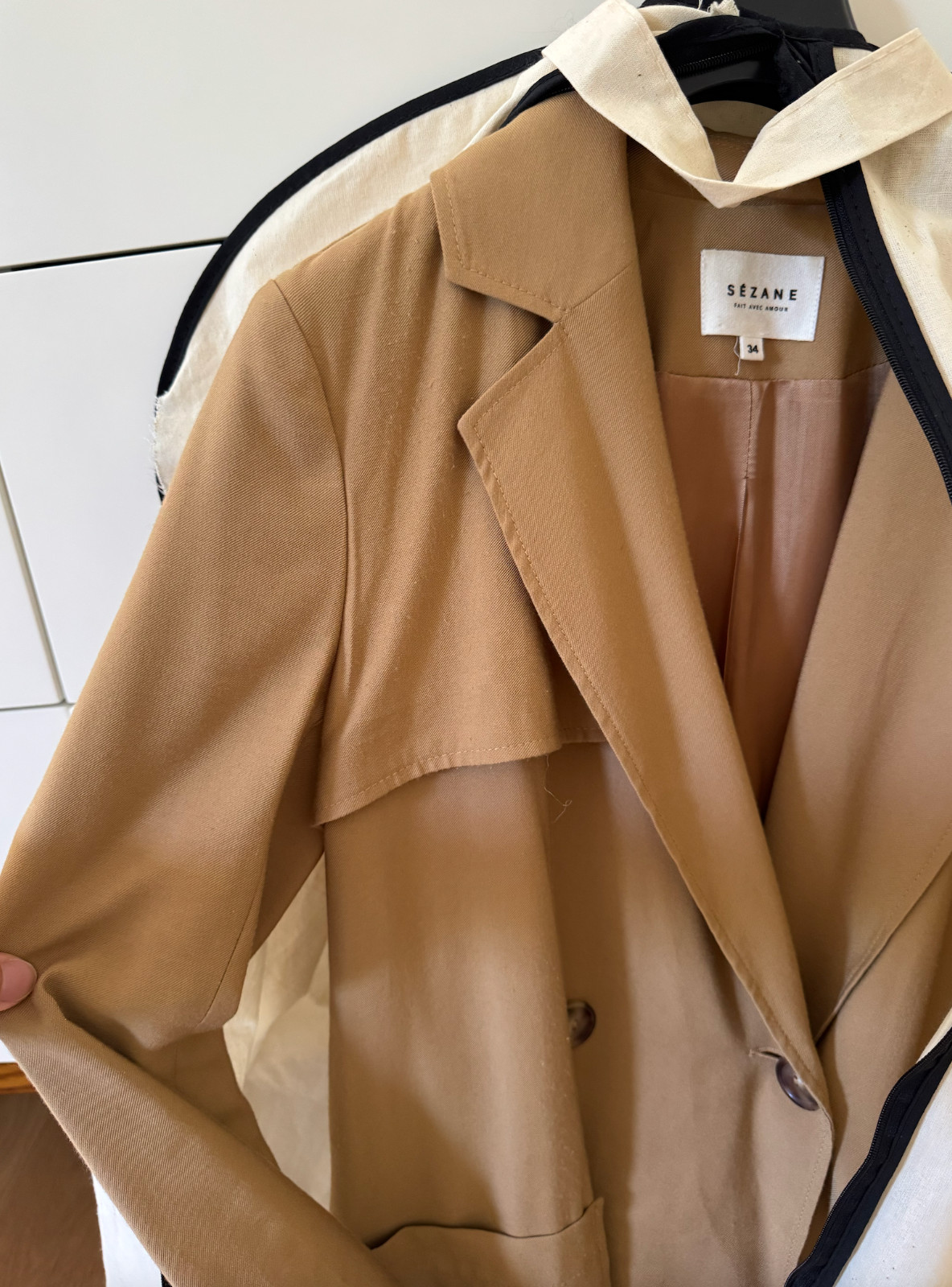 Sezane Oprah Trench Coat Size 34 in good condition with original dust cover