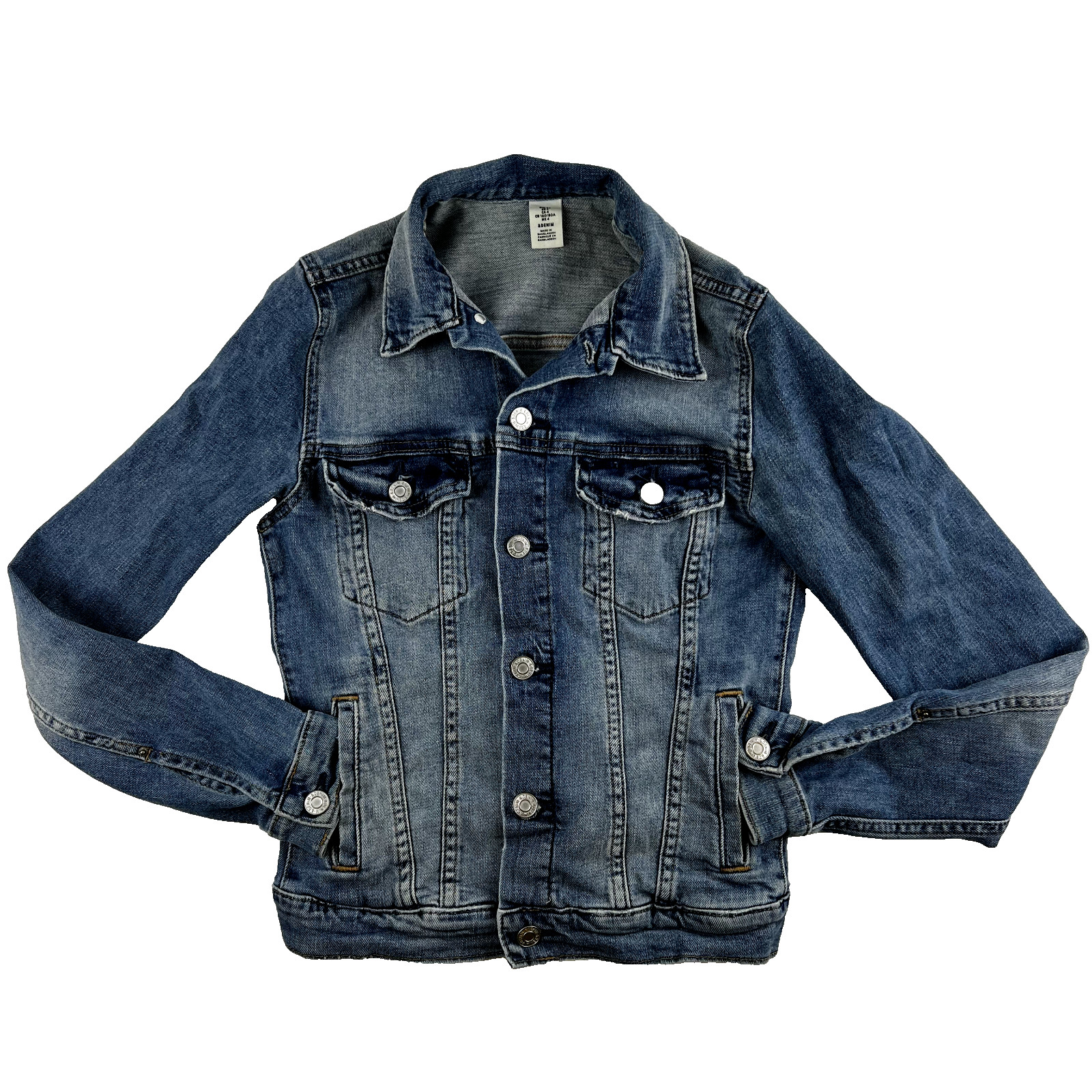 Denim Jacket Right Side Buttons Blue Size 4 (32 in Chest) 6 Pockets