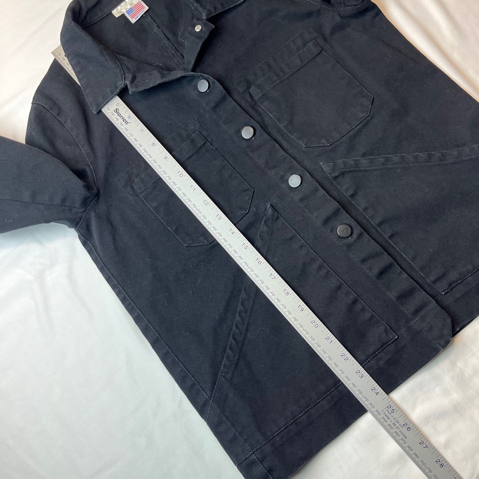 Carleen Triangle Pocket Denim Jacket Chore Coat w/ Back Patch – Made in USA – M