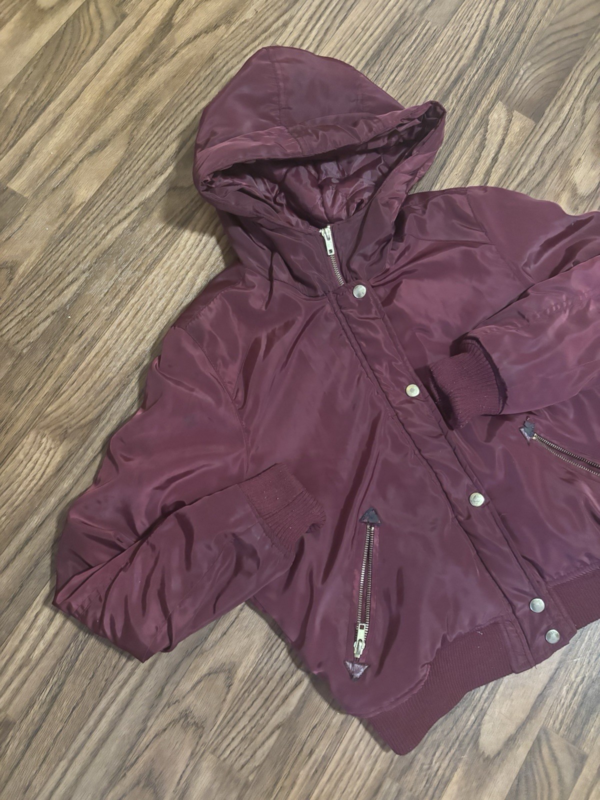 Woman’s Full Zip Full Button Burgundy Bomber Jacket Size Medium Pre Owned