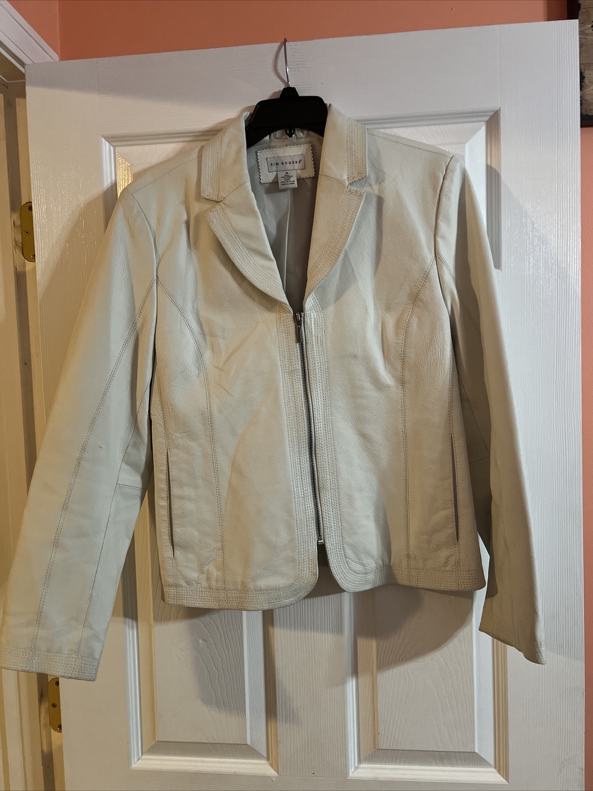 Kim Rogers – 3/4 Length – Excellent Condition Smooth White Leather Coat