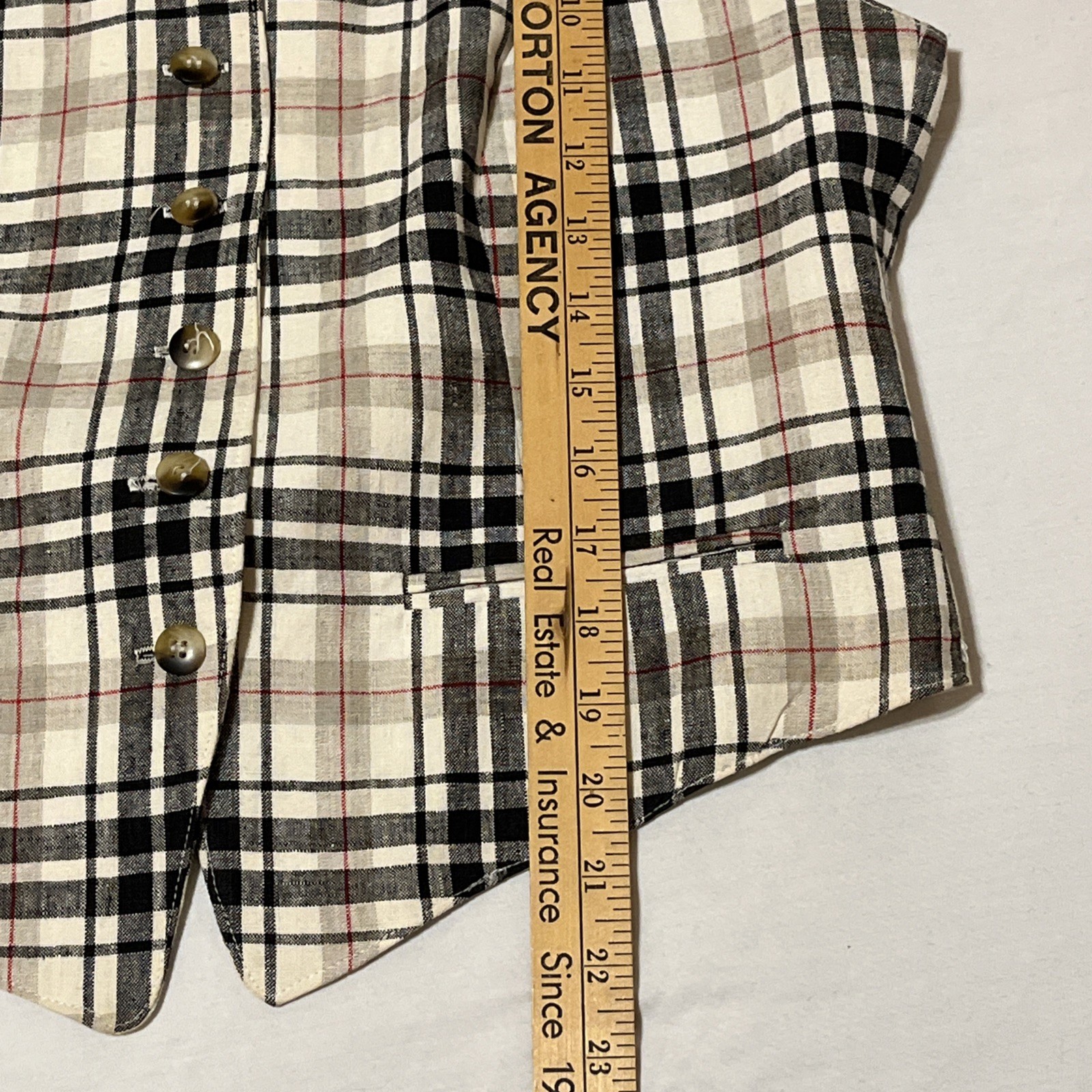 VTG CC Vest Women’s Beige Nova Check Sleeveless Lined Linen Blend