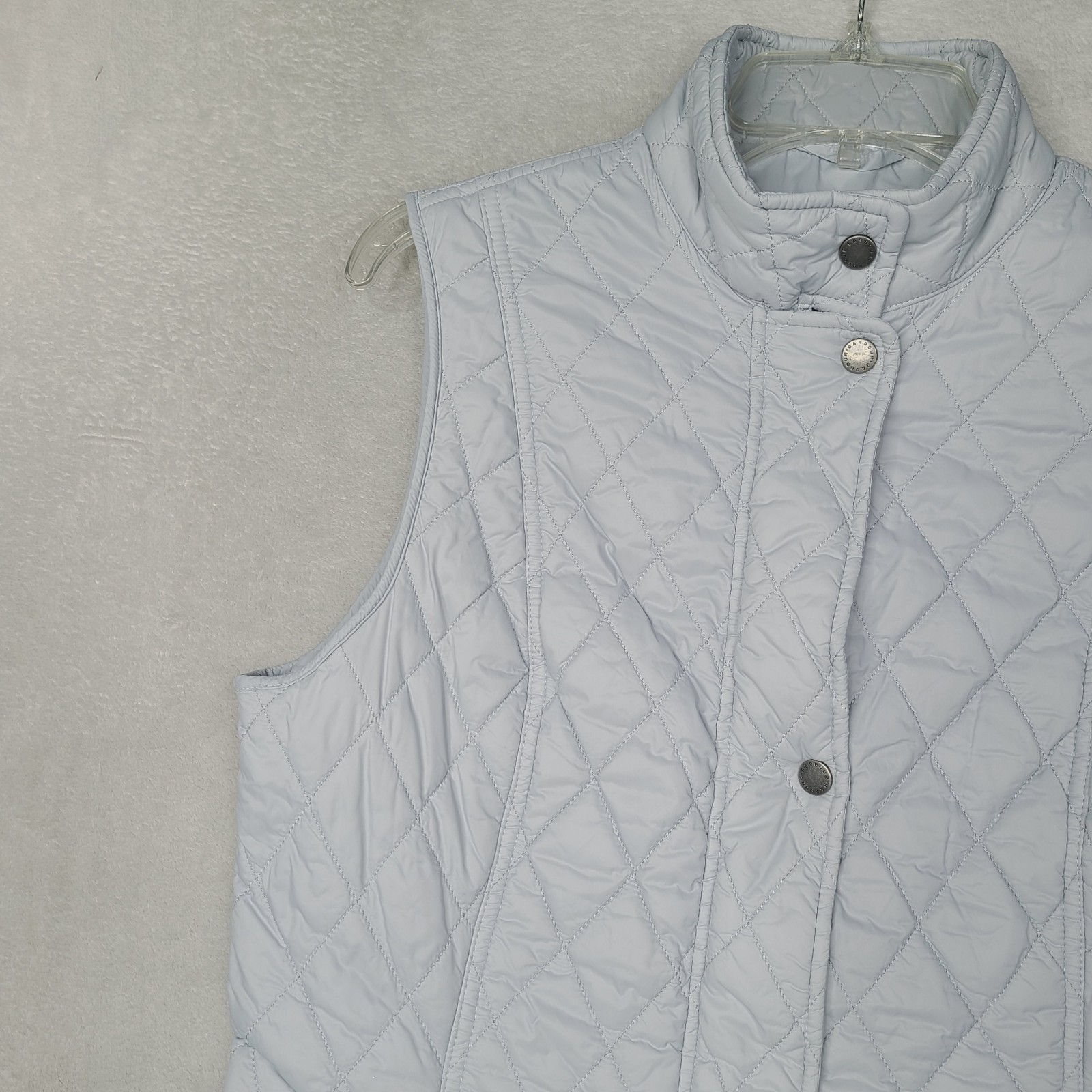 Barbour Iced Blue Quilted Otterburn Gilet Button Up Zip Vest -Size US 10 UK 14