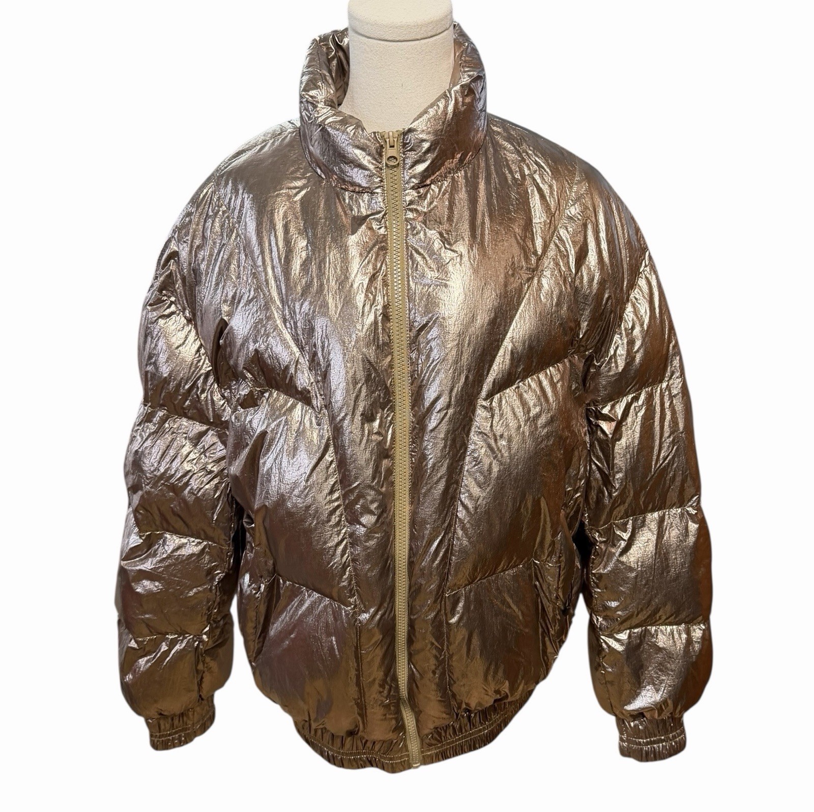 Etoile Isabel Marant Synthetic Manteau Kristen Metallic Puffer Jacket Bronze 2 S