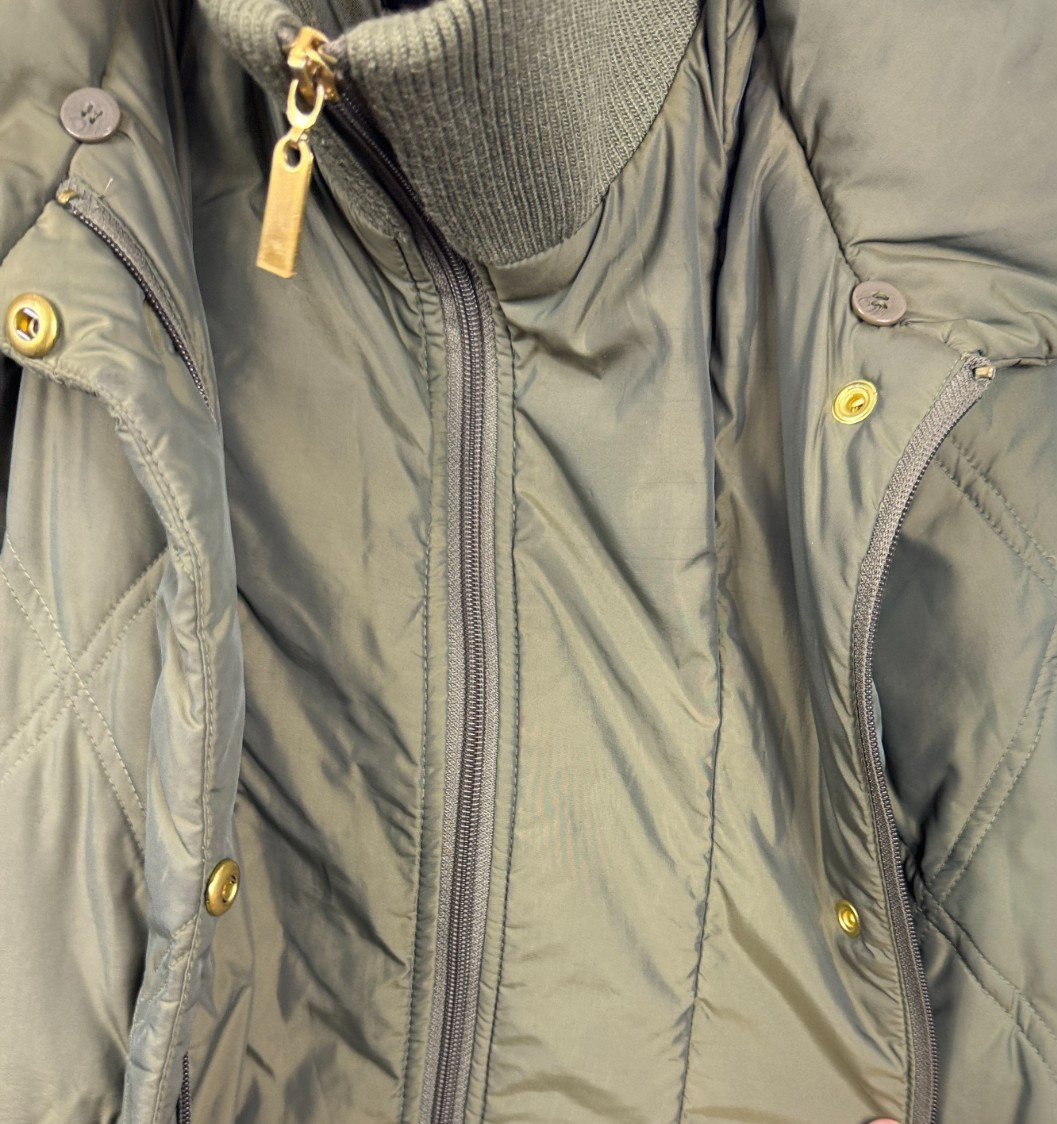 Ellen Tracy Company Duck Down Green Full Zip Snap Button Puffer Coat Womens M