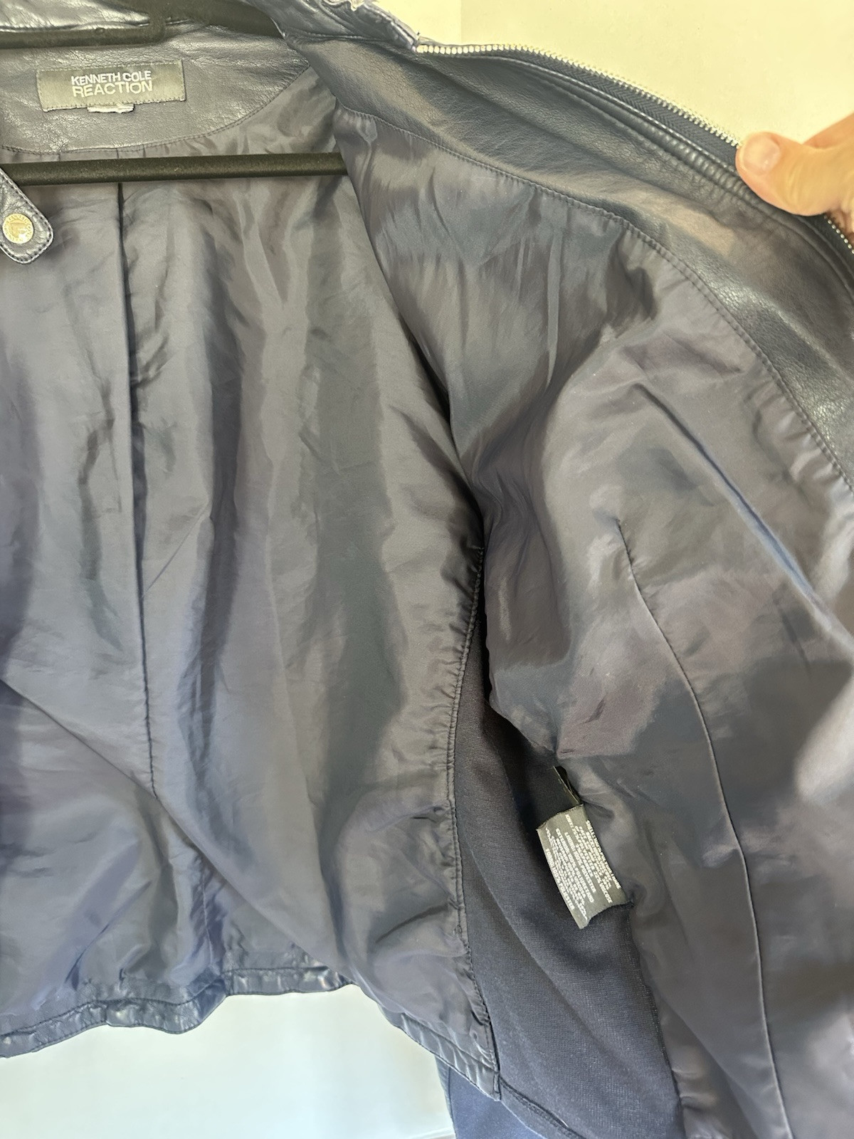 Kenneth Cole Reaction Moto Jacket Navy XL Stretch Faux Leather Designer Sturgis