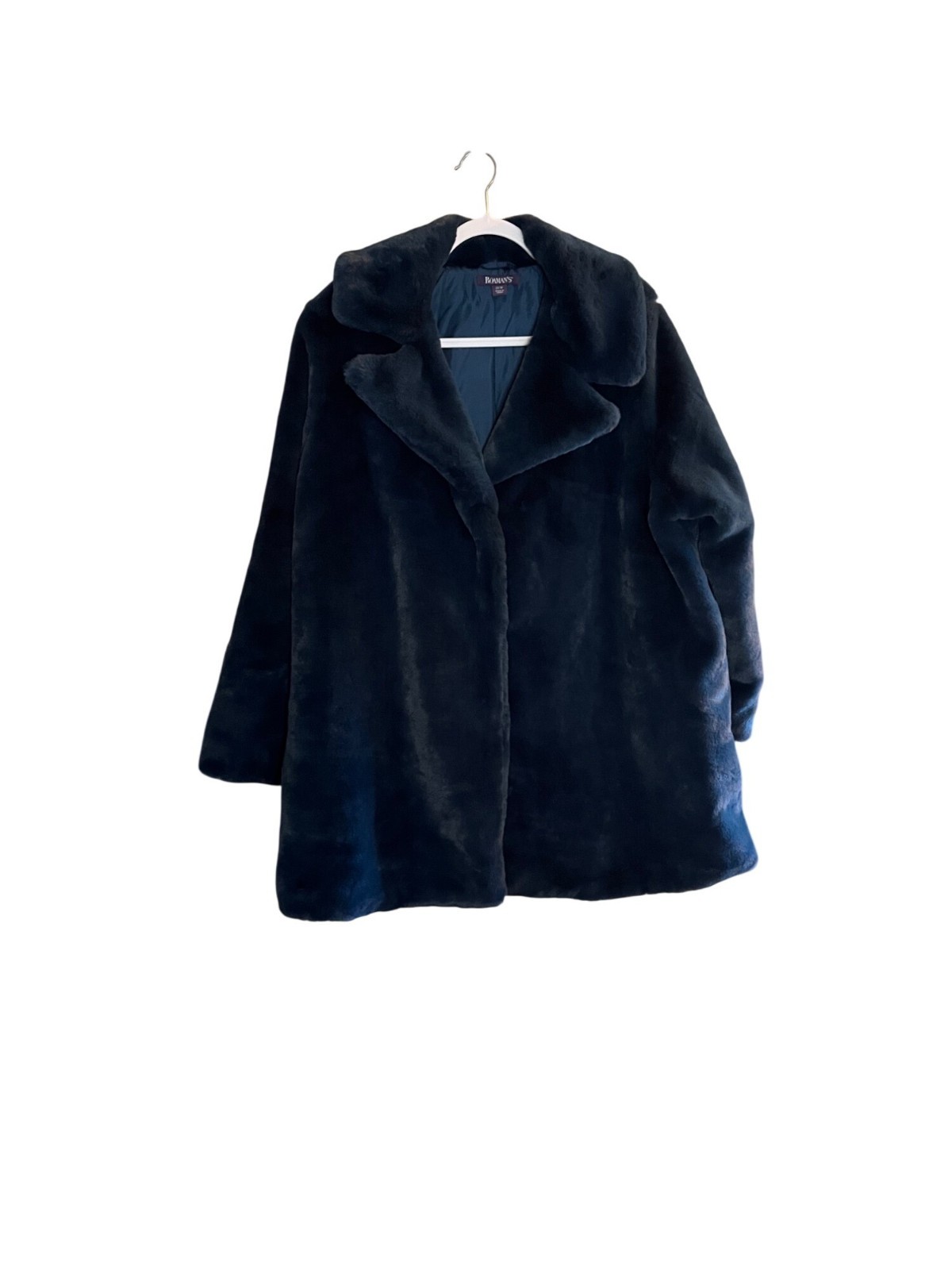 Roamans Womens plus 20W Faux Fur Coat blue/green luxuriously soft pockets snap