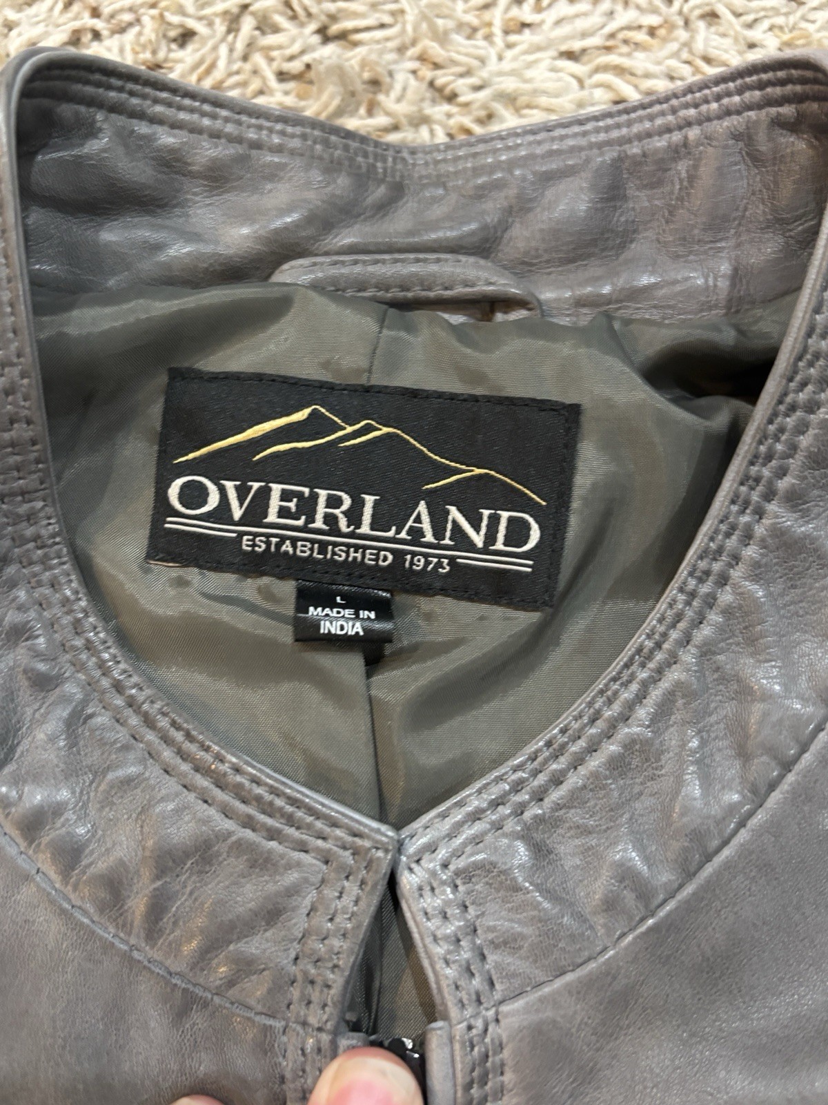 Overland 100% Lamb Leather Jacket Gray Braided Detail Women’s Size L