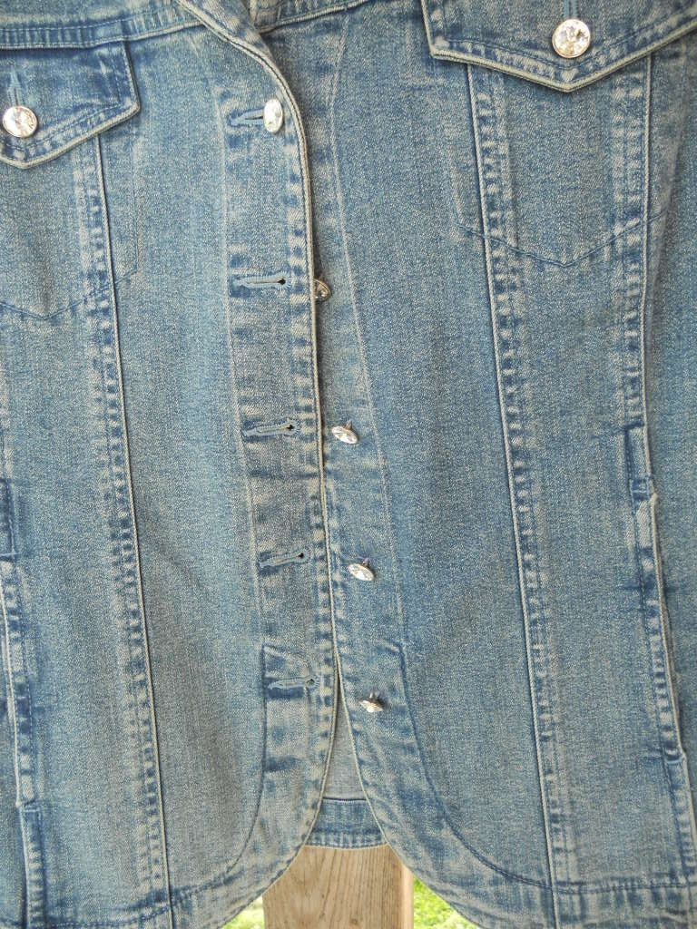 christine alexander sz s/m jean jacket crystals and angel wings on back