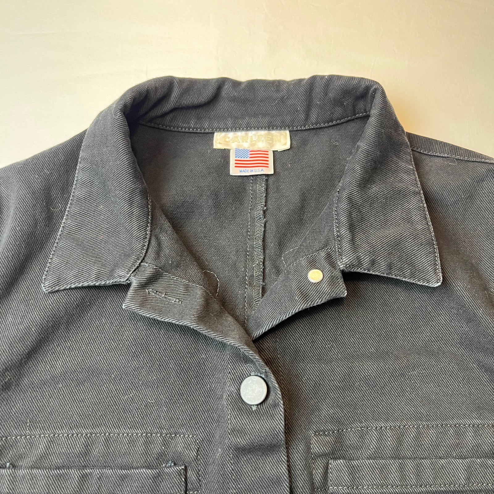 Carleen Triangle Pocket Denim Jacket Chore Coat w/ Back Patch – Made in USA – M