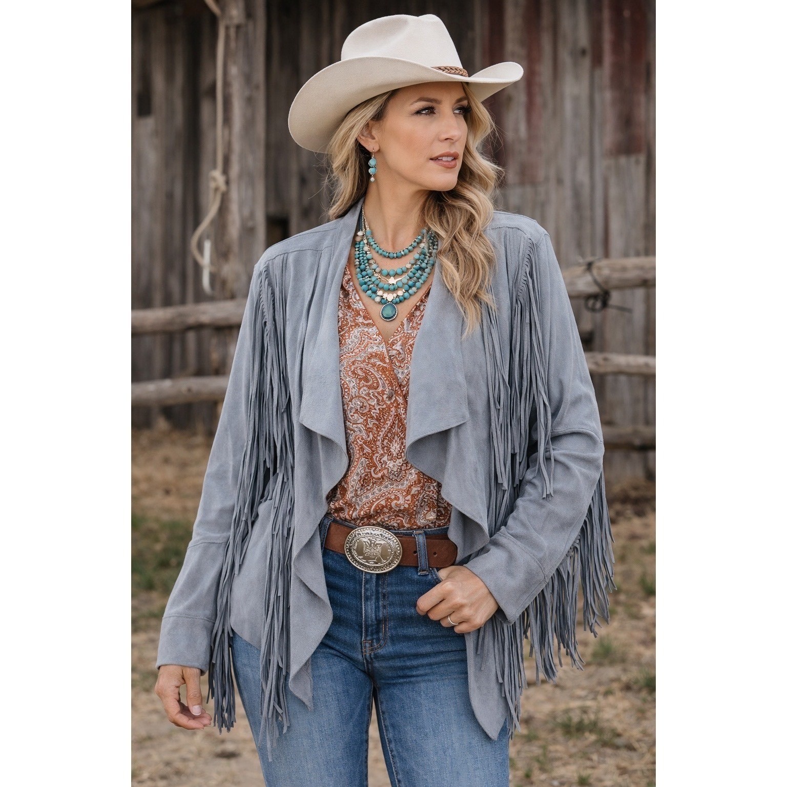 Scoop Womens Faux Suede Fringe Drape Jacket Blue XXL Vegan Boho Western