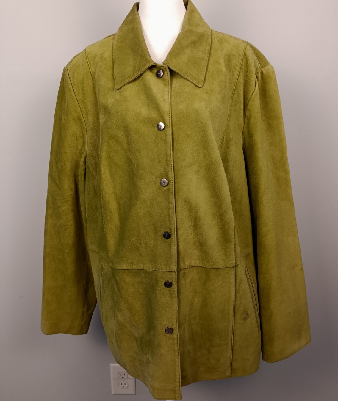 Bernardo for Nordstrom Green Suede Snap Front Jacket 3X Fully Lined Hip Length