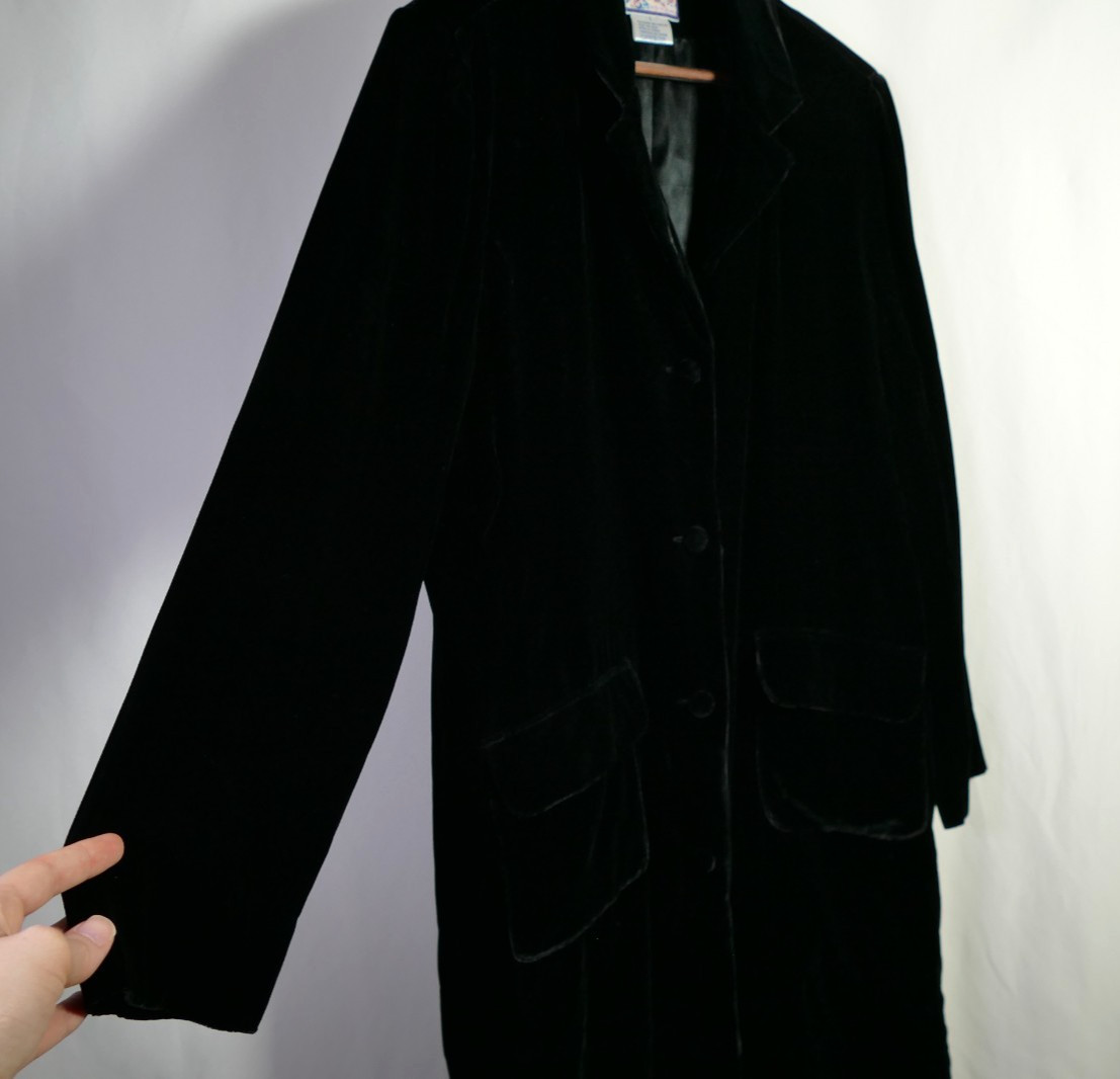 April Cornell Whimsigoth Velvet Duster Long Jacket Size L Silk Blend Event Goth