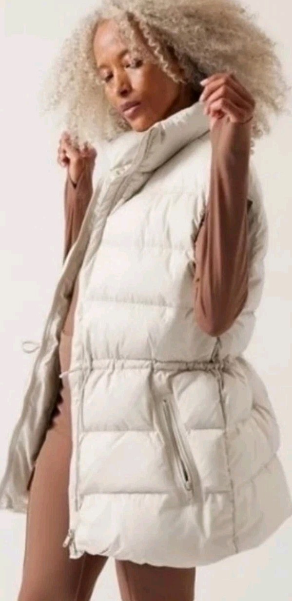 Athleta Cascade XL Oversized Down Puffer Drawstring Full Zip Vest 26.5″x31″