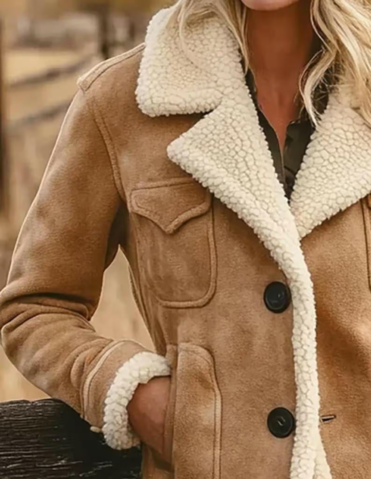 Women’s Suede Shearling Jacket | Aviator Bomber Style Western Winter Coat