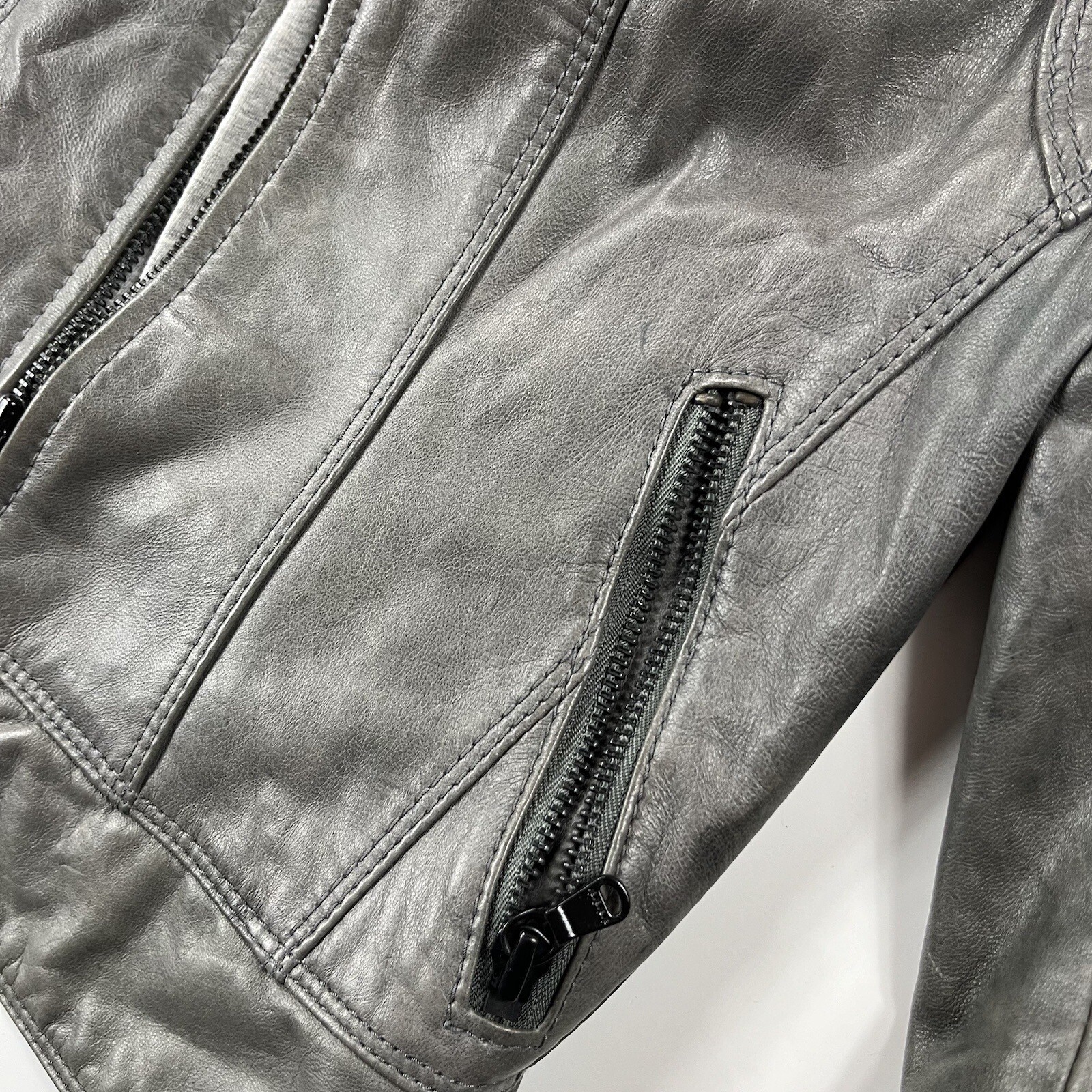 Converse Jacket Extra Small Gray Sheep Leather Moto Bomber Full Zip Slim