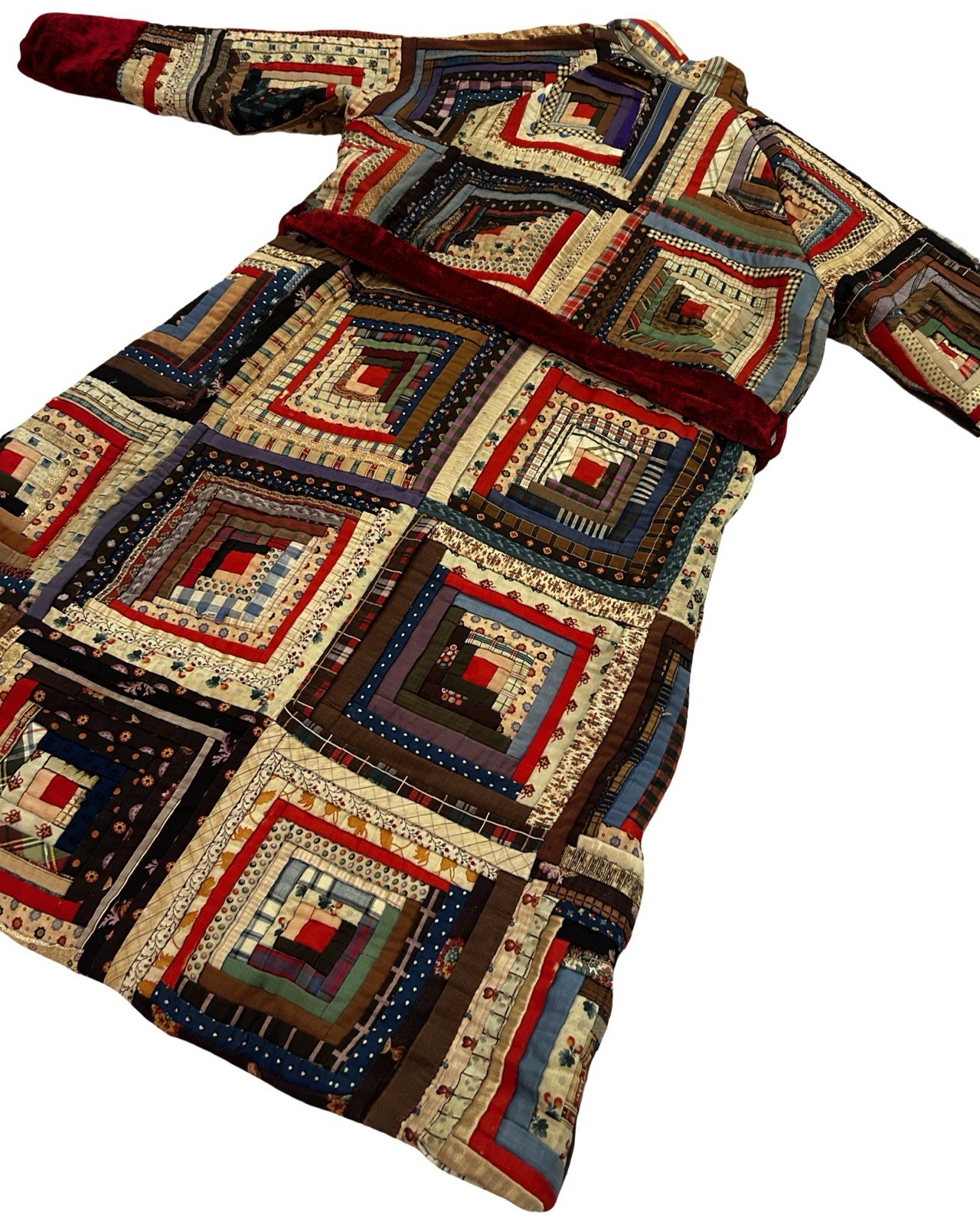 Handcrafted Vintage Log Cabin Quilt Up Cycled Long Coat Size Large NEW!!!