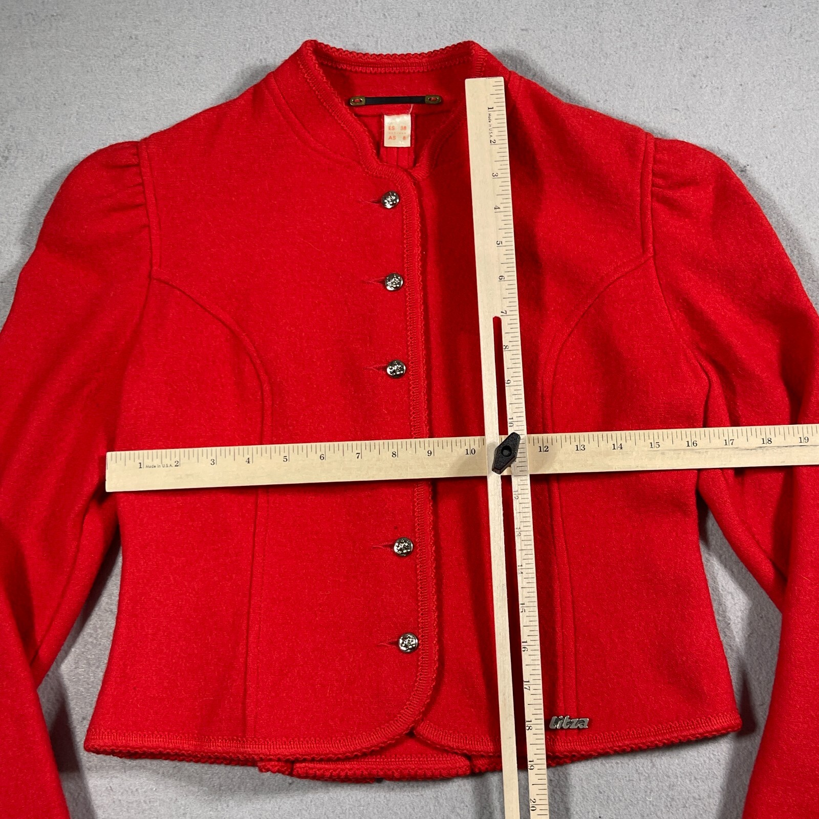 Vintage European Wool Cardigan Women US 8 Red Button Front Knit Classic Cozy