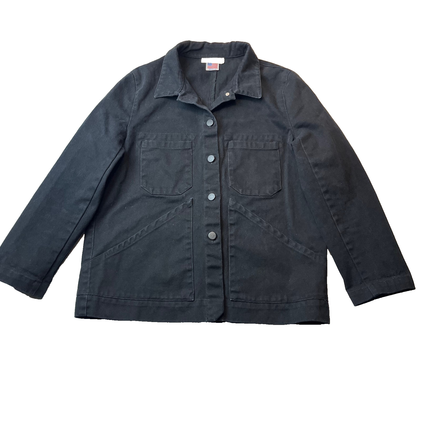 Carleen Triangle Pocket Denim Jacket Chore Coat w/ Back Patch – Made in USA – M