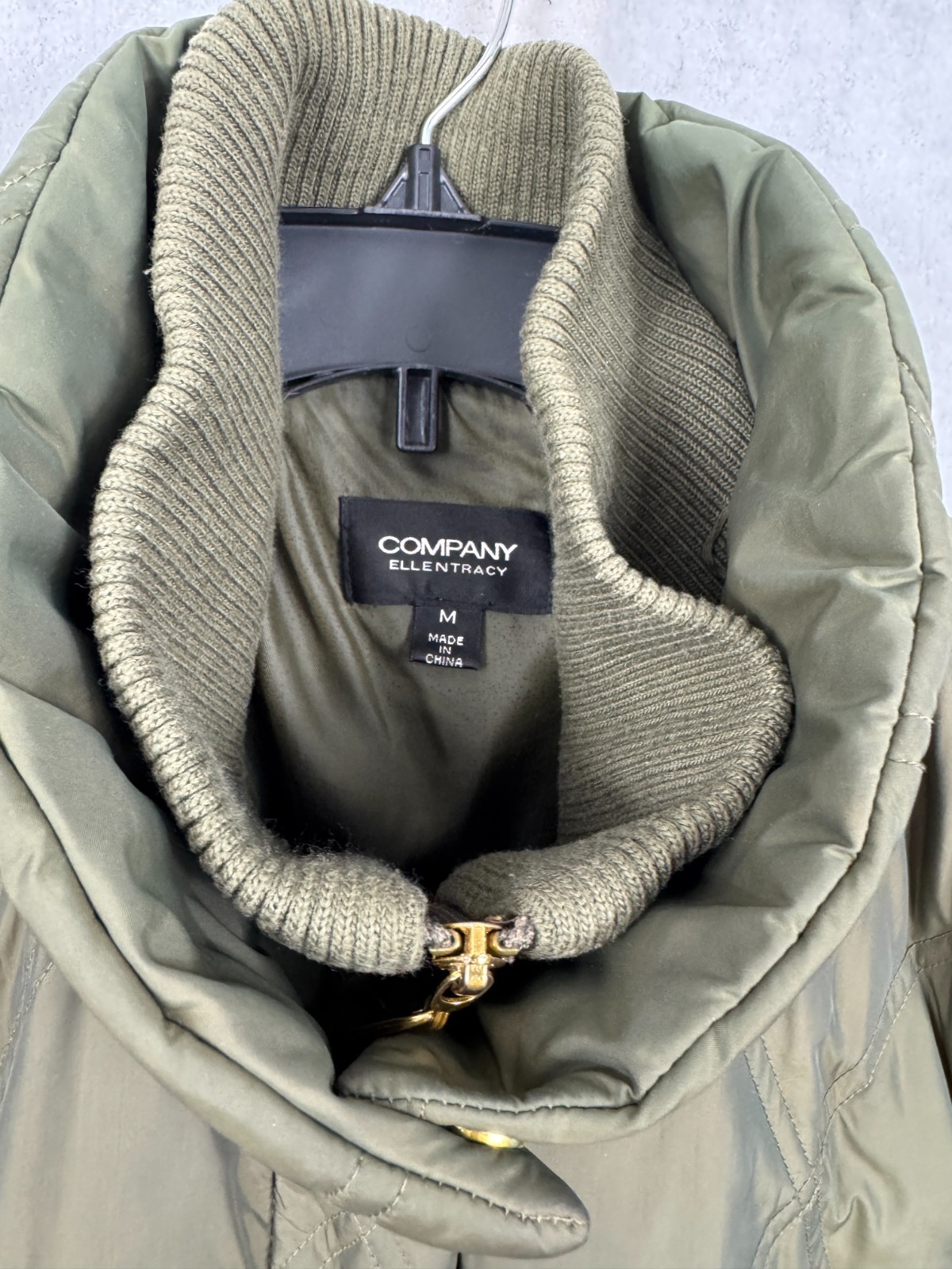 Ellen Tracy Company Duck Down Green Full Zip Snap Button Puffer Coat Womens M