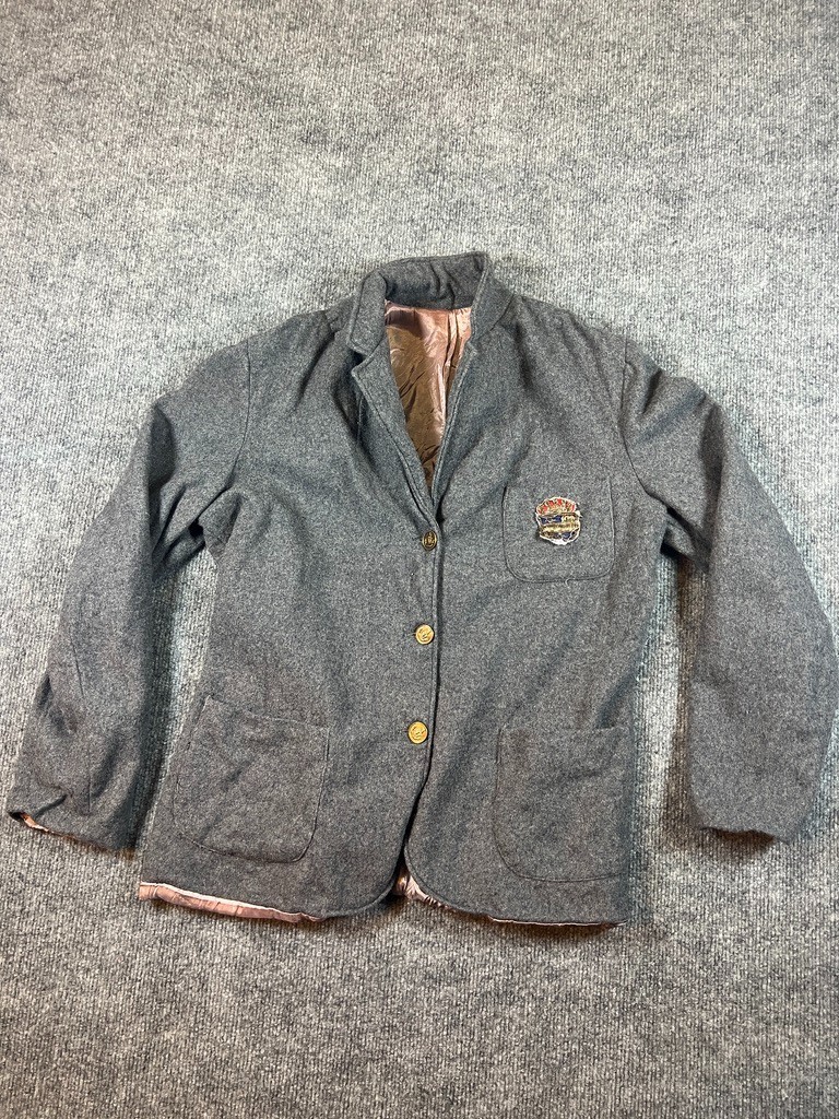 VINTAGE Blazer Womens Coat 2 Buttons Wool Preppy 50s w/ Crest Patch