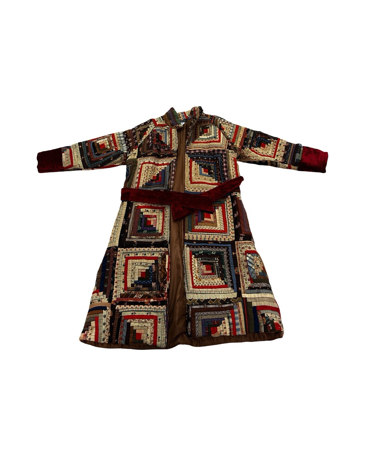 Handcrafted Vintage Log Cabin Quilt Up Cycled Long Coat Size Large NEW!!!